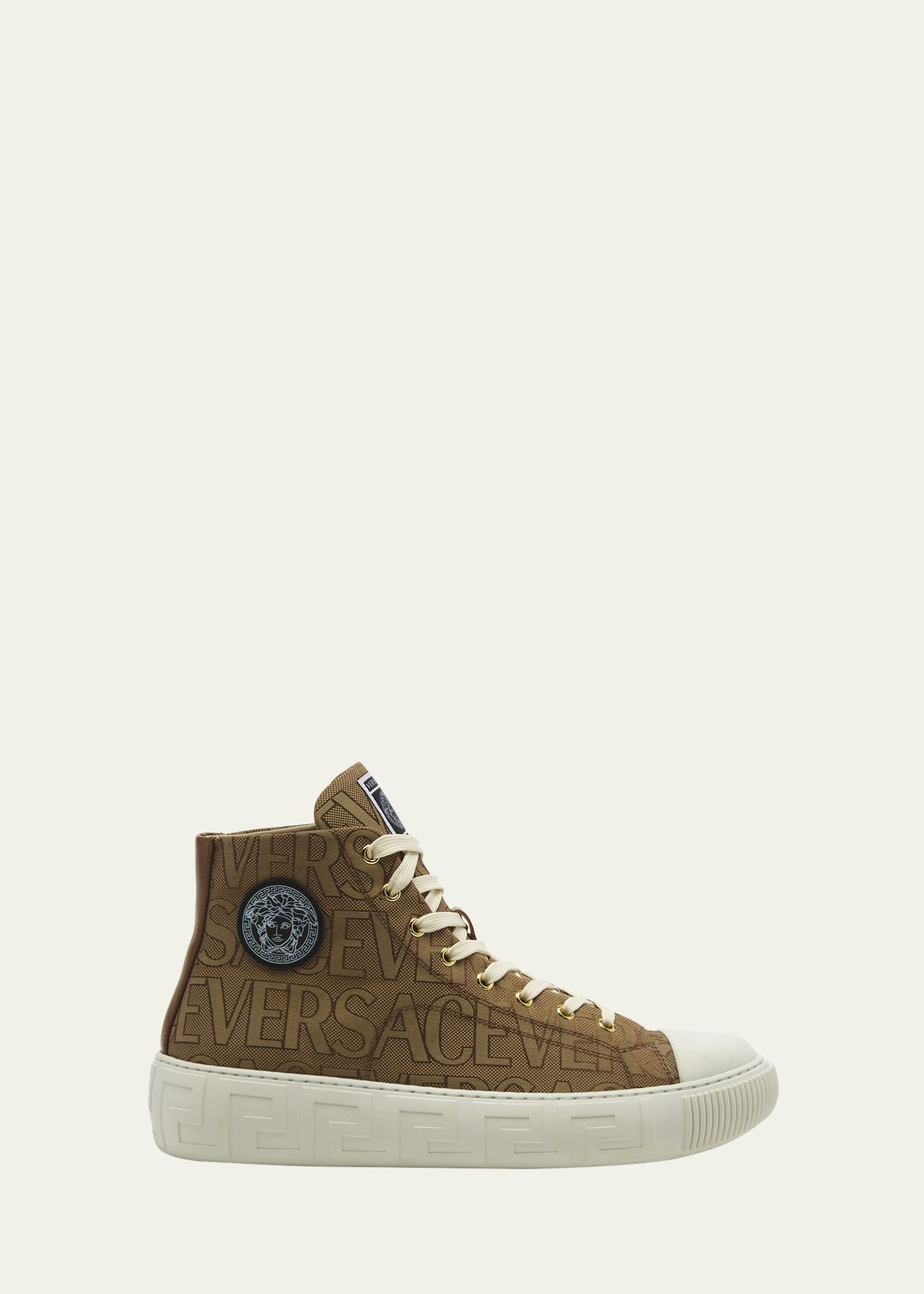 Versace Allover Greca High Top Sneakers in Brown - Versace