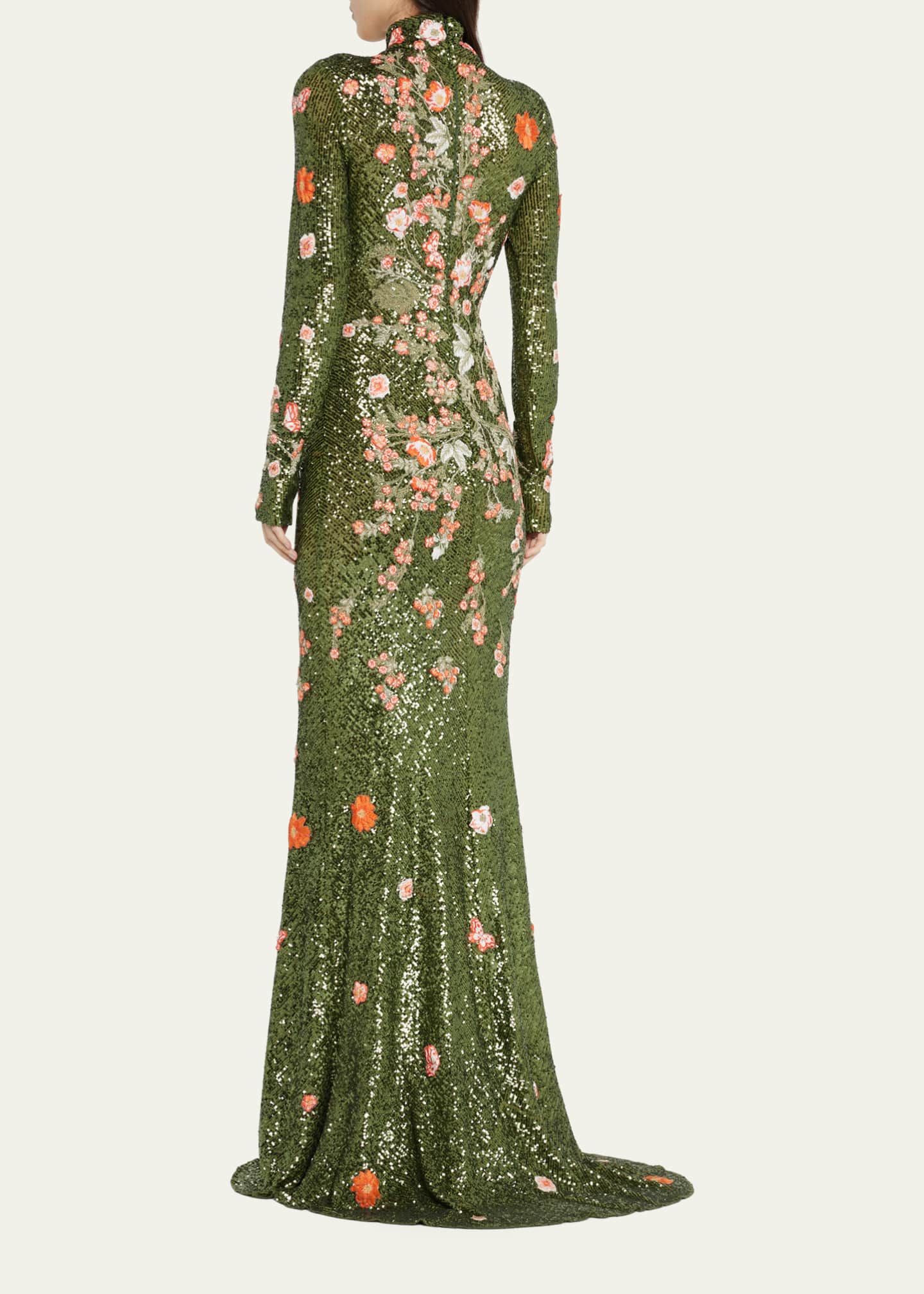 Naeem Khan Floral-Embroidered Sequin High-Neck Gown - Bergdorf Goodman