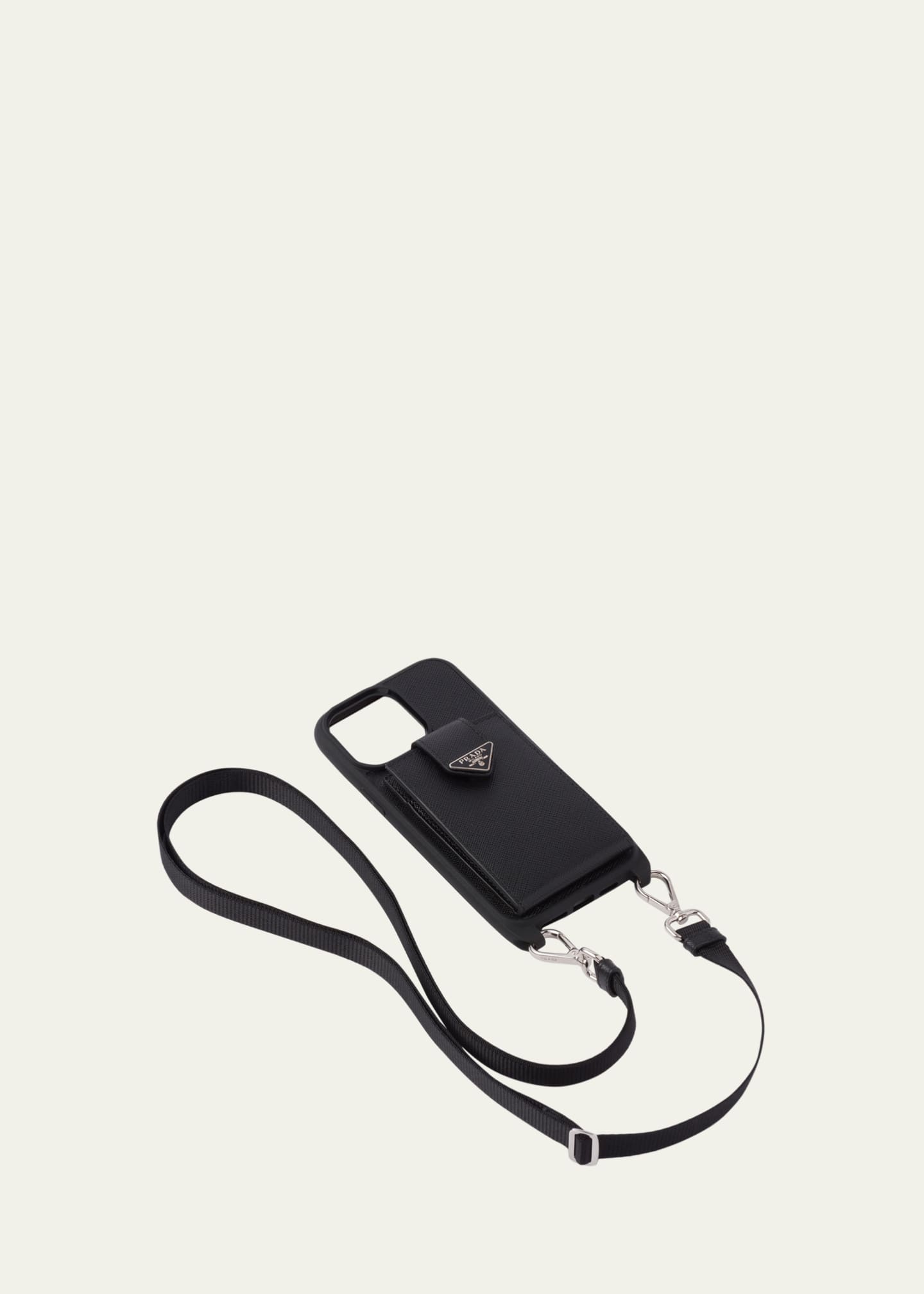 Prada Men's Saffiano Leather iPhone 14 Pro Max Phone Case with Strap ...