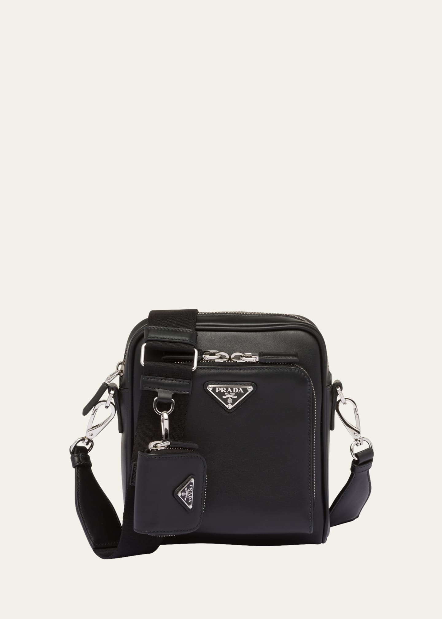 Prada Men's Triangle Logo Leather Crossbody Bag