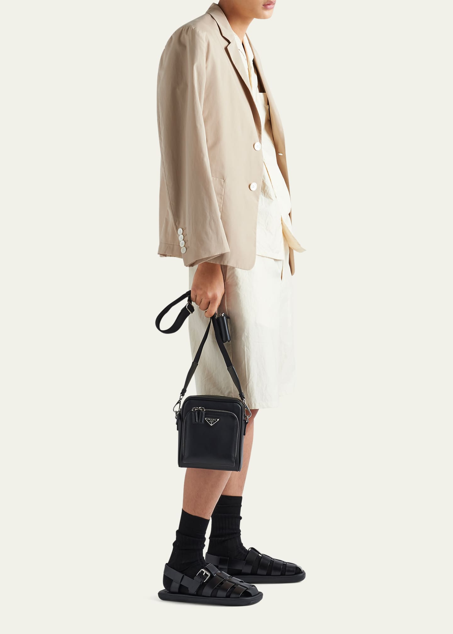 Triangle Mini Leather Crossbody Bag in White - Prada