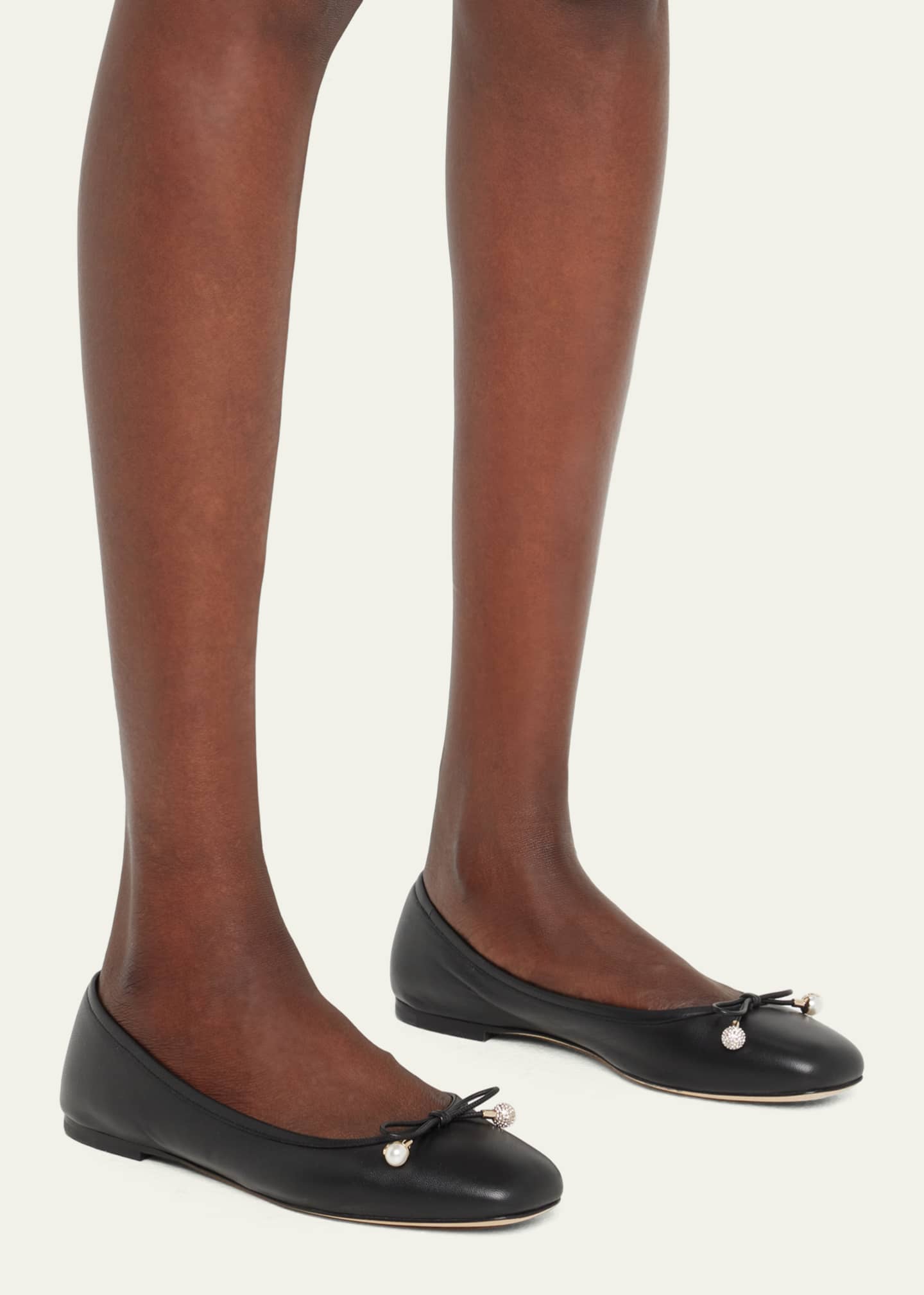 Jimmy Choo Elme Leather Bow Ballerina Flats - Bergdorf Goodman