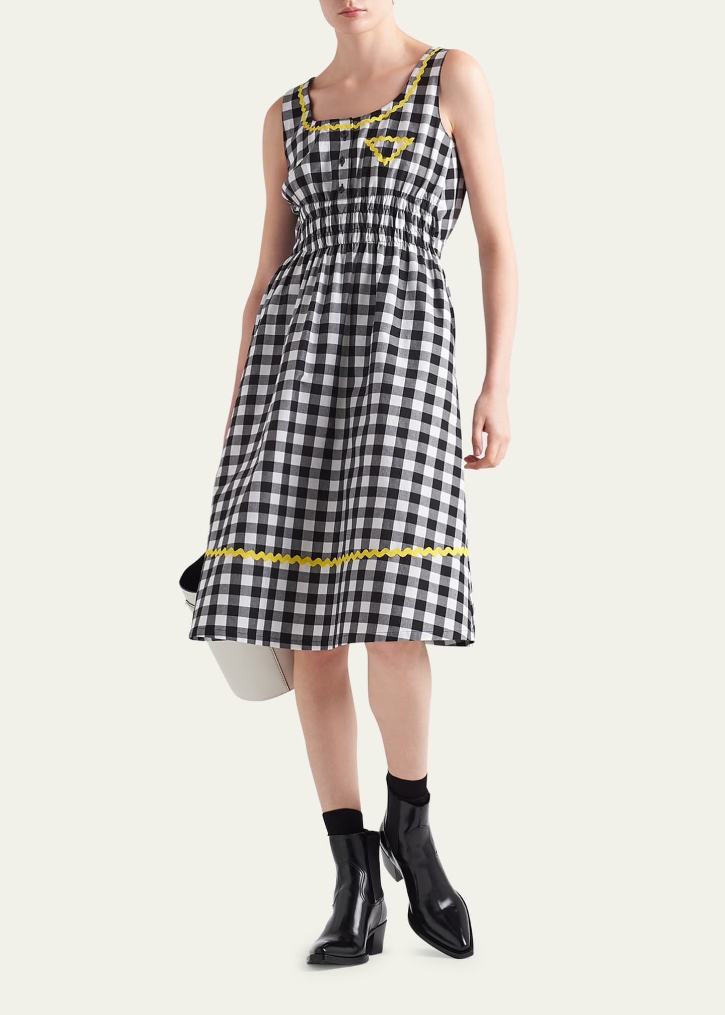 Prada Gingham Check Scallop Trim Dress Bergdorf Goodman