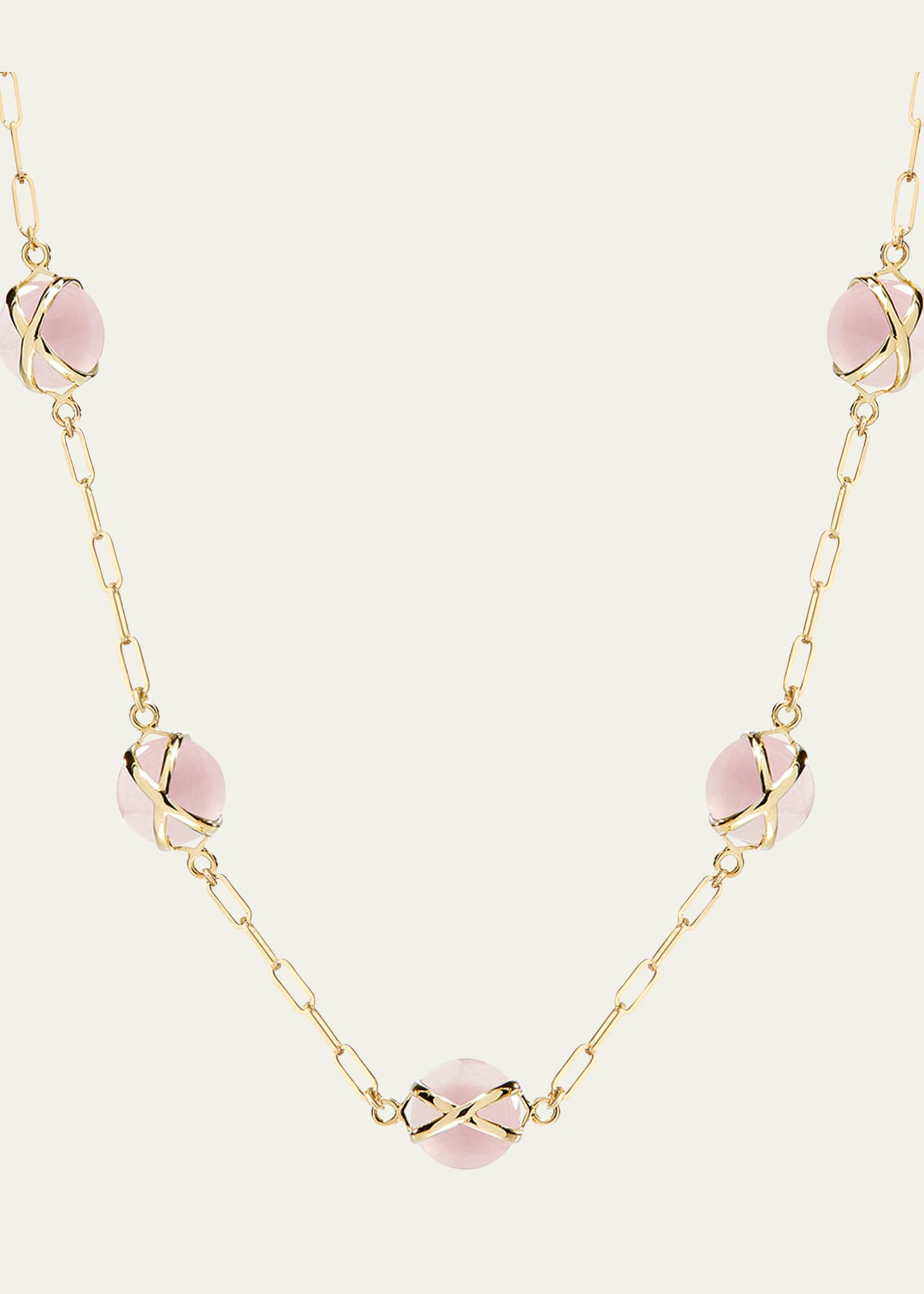 L. Klein Prisma 18k Gold Paperclip Chain Necklace with Rose Quartz Image 1 of 2