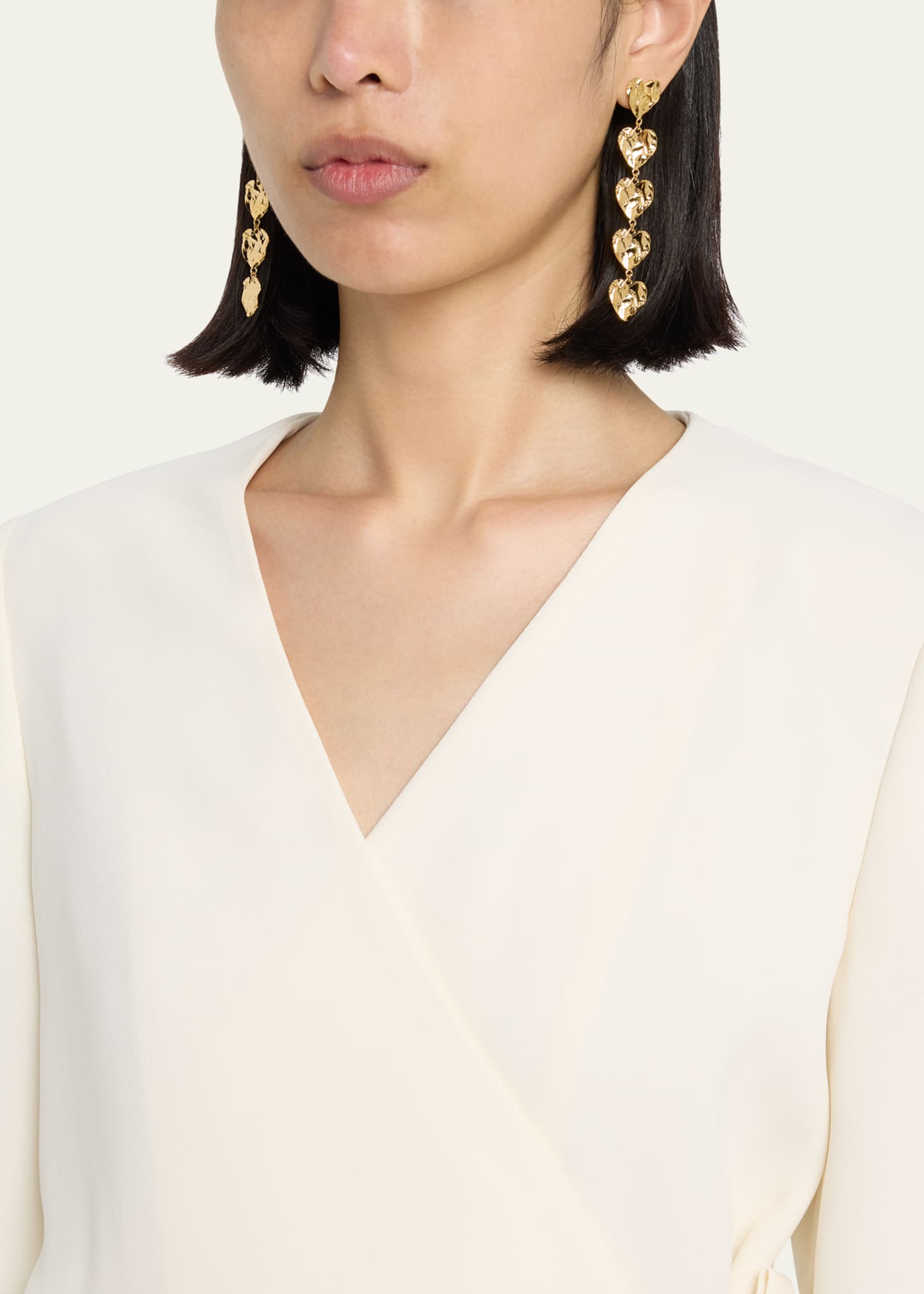 Oscar de La Renta Crushed Heart Vertical Drop Earrings
