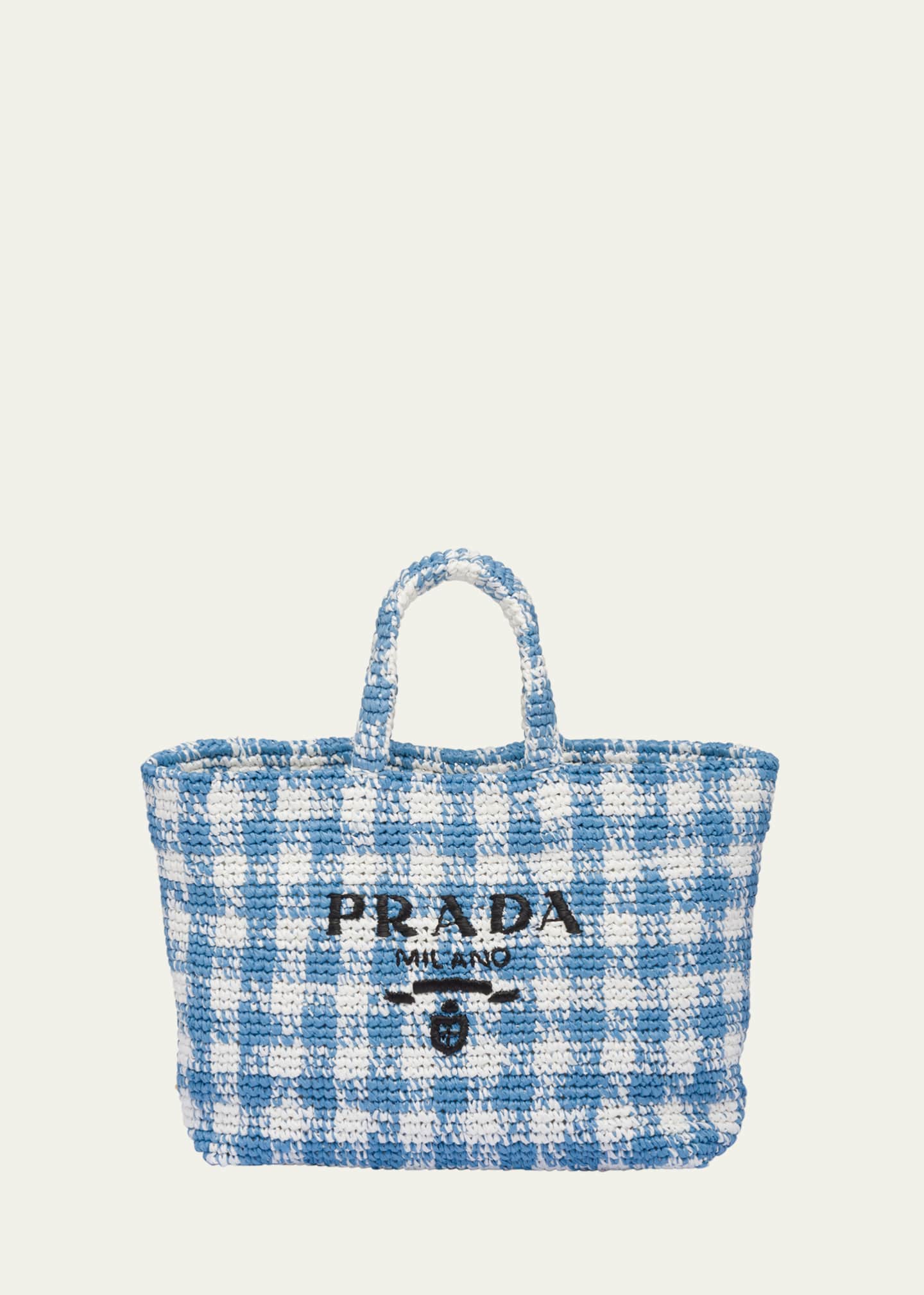 Logo Raffia Tote Bag in White - Prada