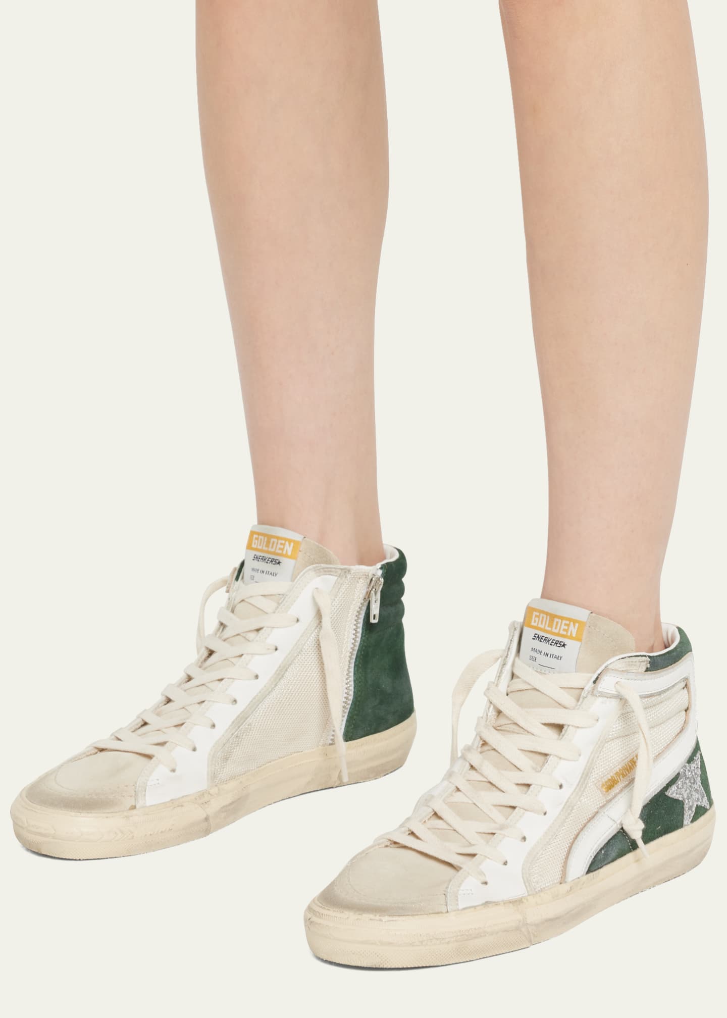 スニーカー Golden  High-Top Slide Sneakers Golden Goose Slide High-Top Glitter Leather Sneakers