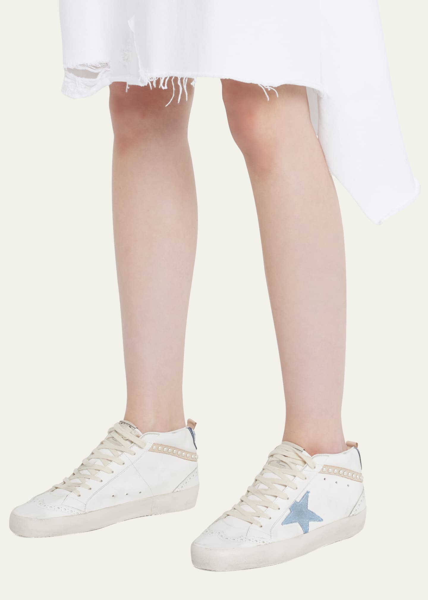 Golden Goose Mid Star Denim Wing-Tip Sneakers Image 2 of 5