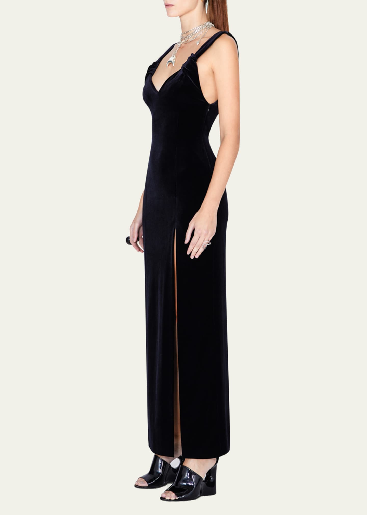 Galvan Liza Knotted Side-Slit Velvet Gown - Bergdorf Goodman