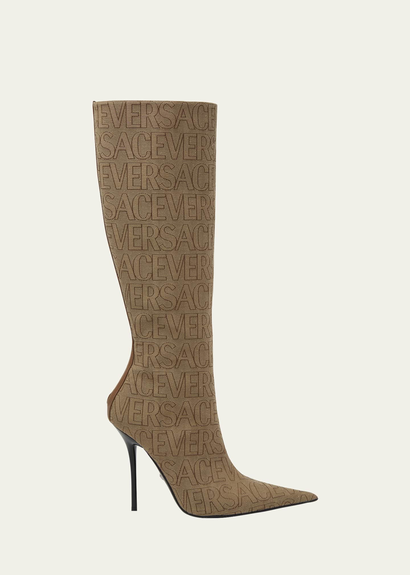 Versace 110mm Versace Allover Monogram Canvas Boots - Bergdorf Goodman