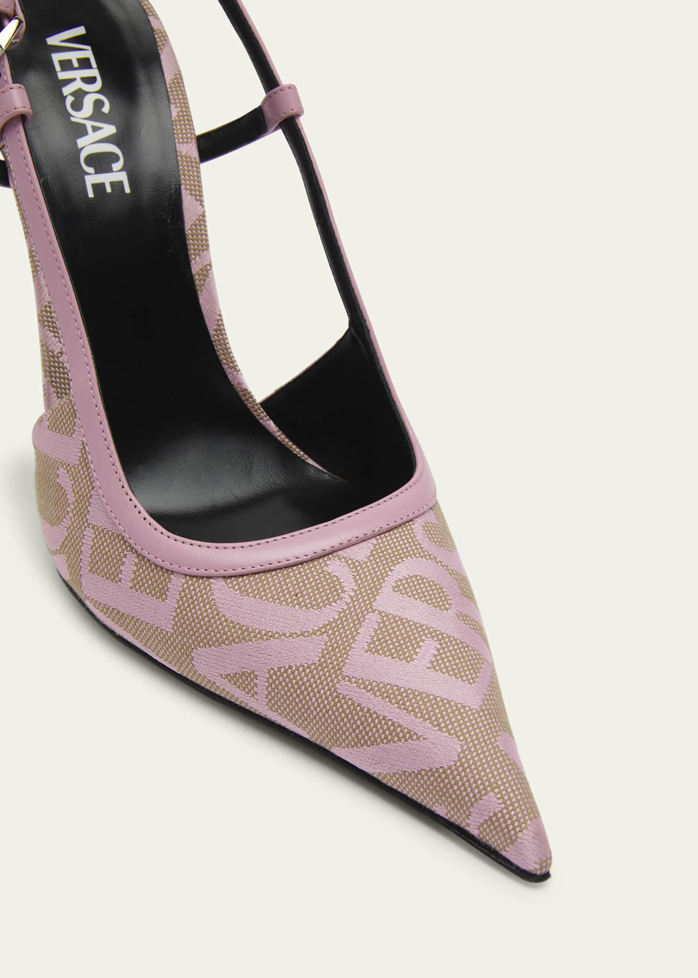 95mm Jacquard & Leather Slingback Pumps