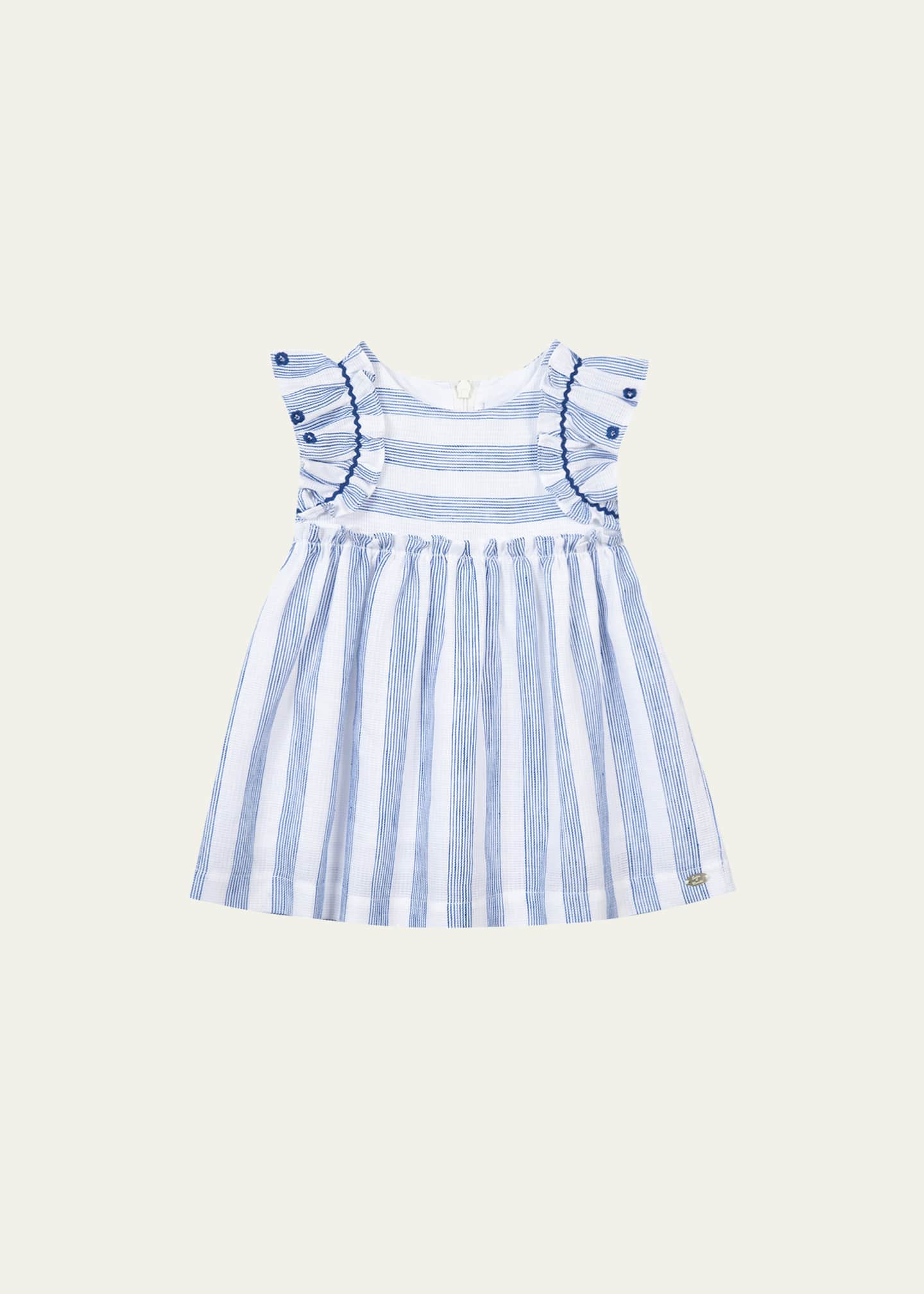 Tartine et Chocolat Girl s Embroidered Stripe Ruffle Trim Dress
