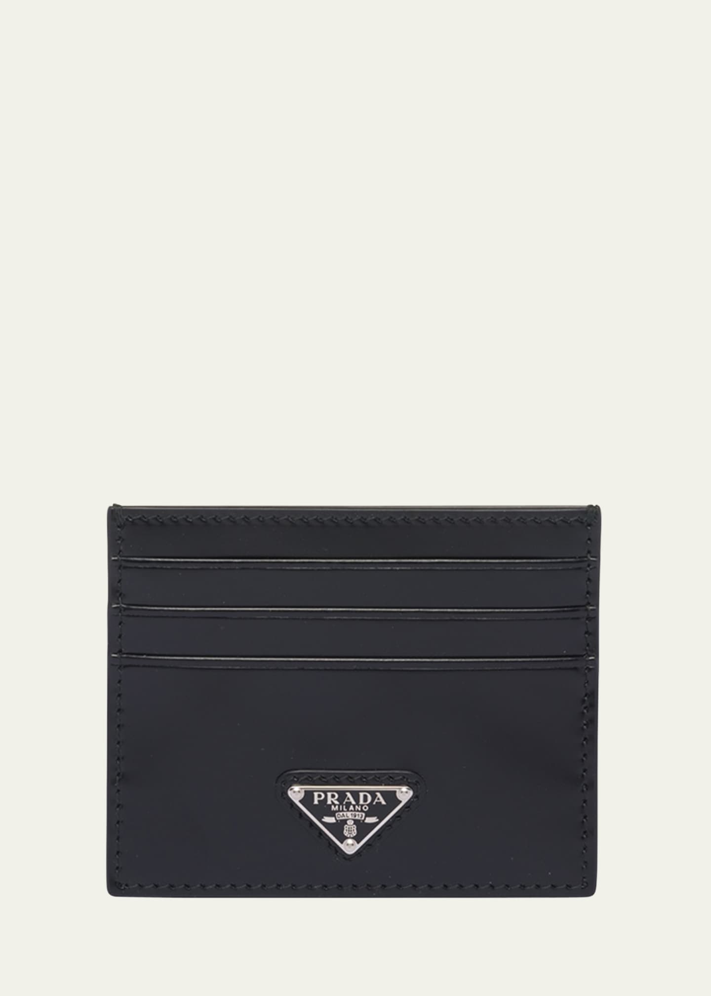 Prada Triangle Logo Leather Card Holder - Bergdorf Goodman