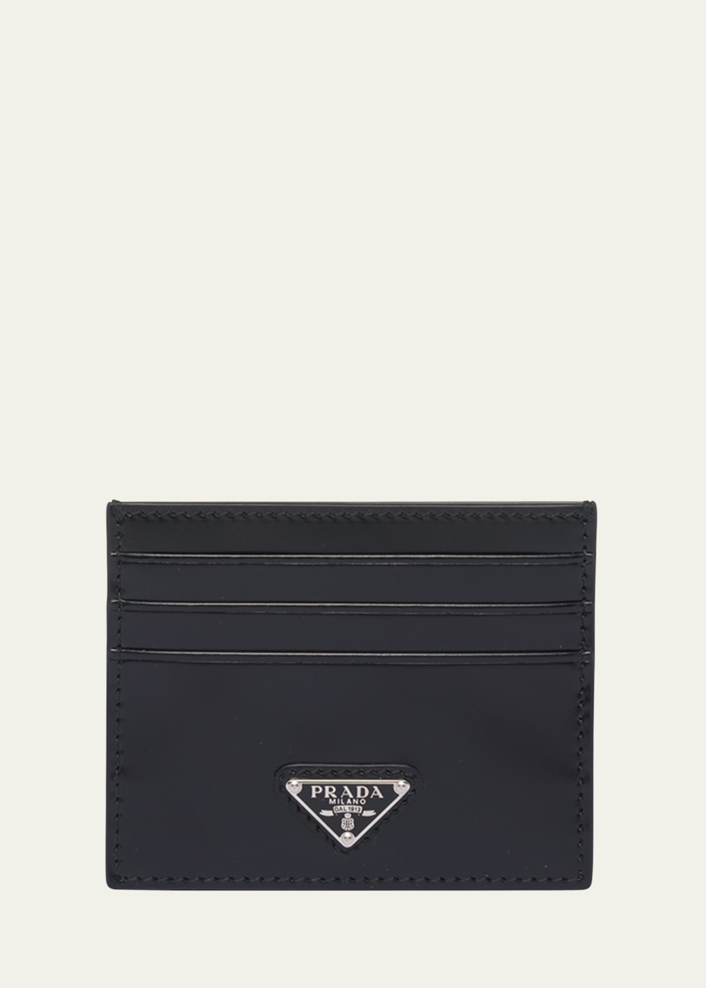 Prada Triangle Logo Leather Card Holder Bergdorf Goodman