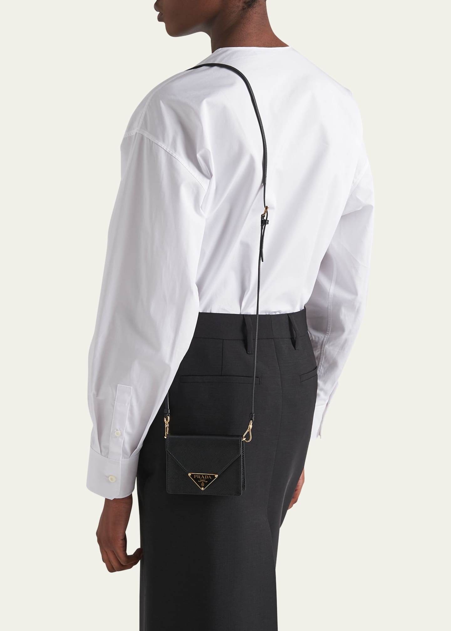Prada Triangle Logo Leather Card Holder with Strap Image 2 of 4