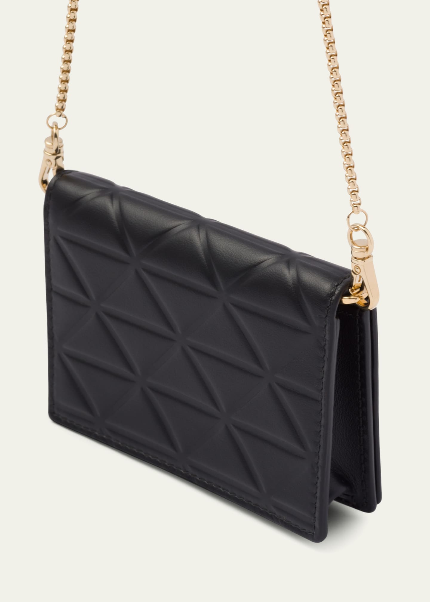 Prada Triangle Leather Card Holder with Chain Strap Bergdorf Goodman