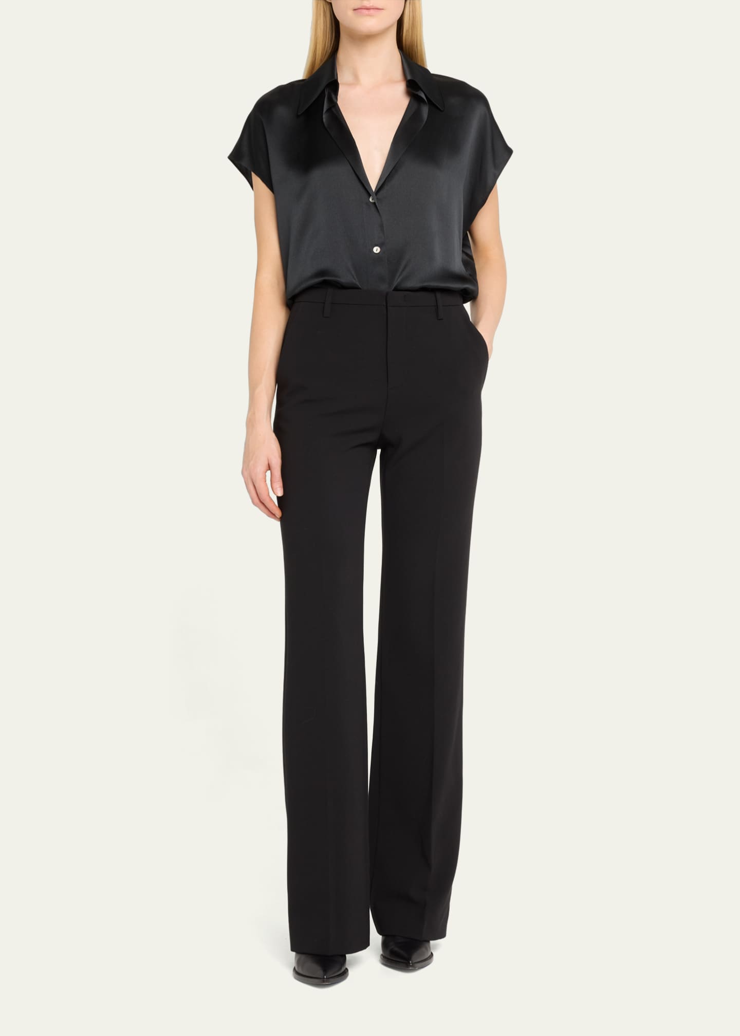 Vince Cap-Sleeve Ruched-Back Silk Blouse Image 2 of 5