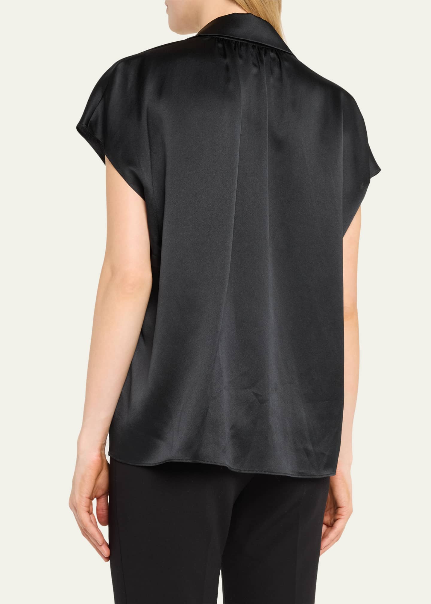 Vince Cap-Sleeve Ruched-Back Silk Blouse Image 3 of 5