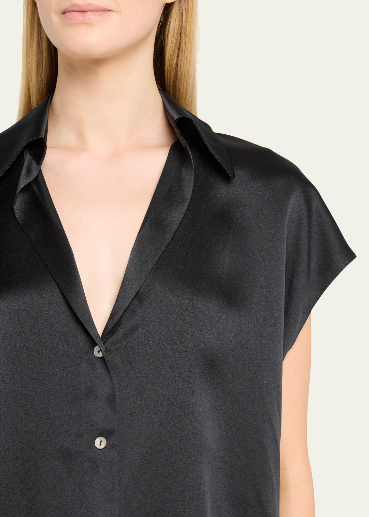 Vince Cap-Sleeve Ruched-Back Silk Blouse Image 5 of 5
