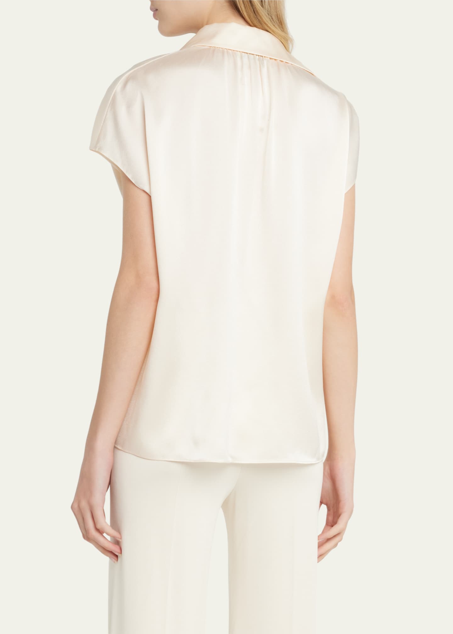 Vince Cap-Sleeve Ruched-Back Silk Blouse Image 3 of 5