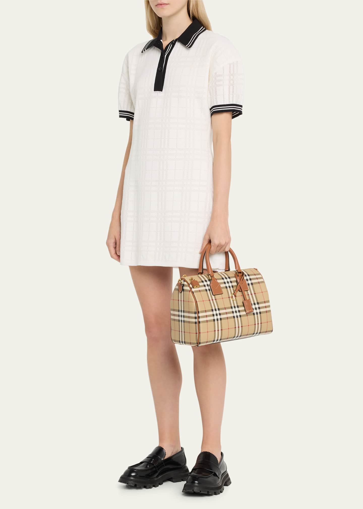 Burberry Plaid Top Handle Bag in White