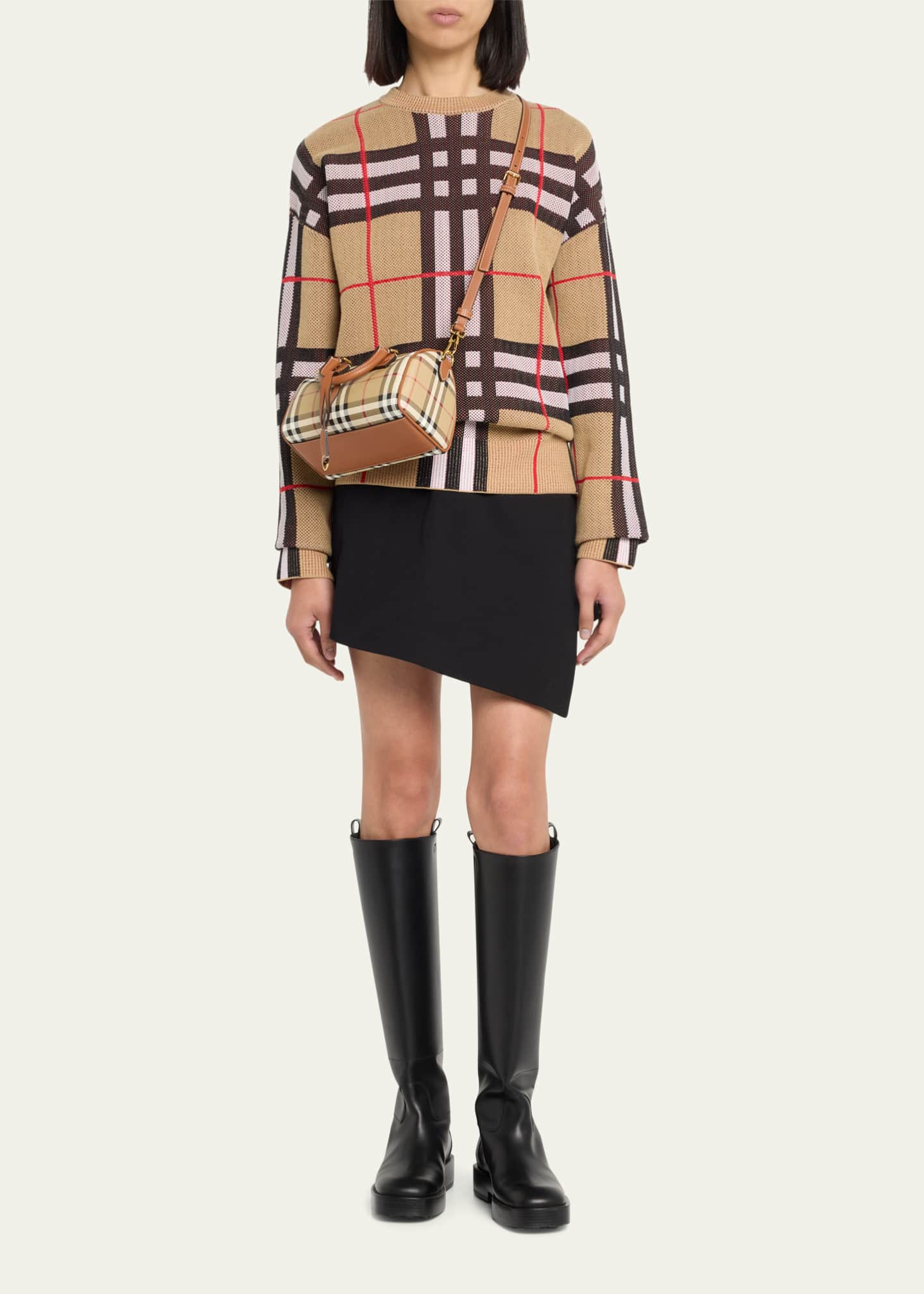 Shop Burberry Check Mini Bowling Bag