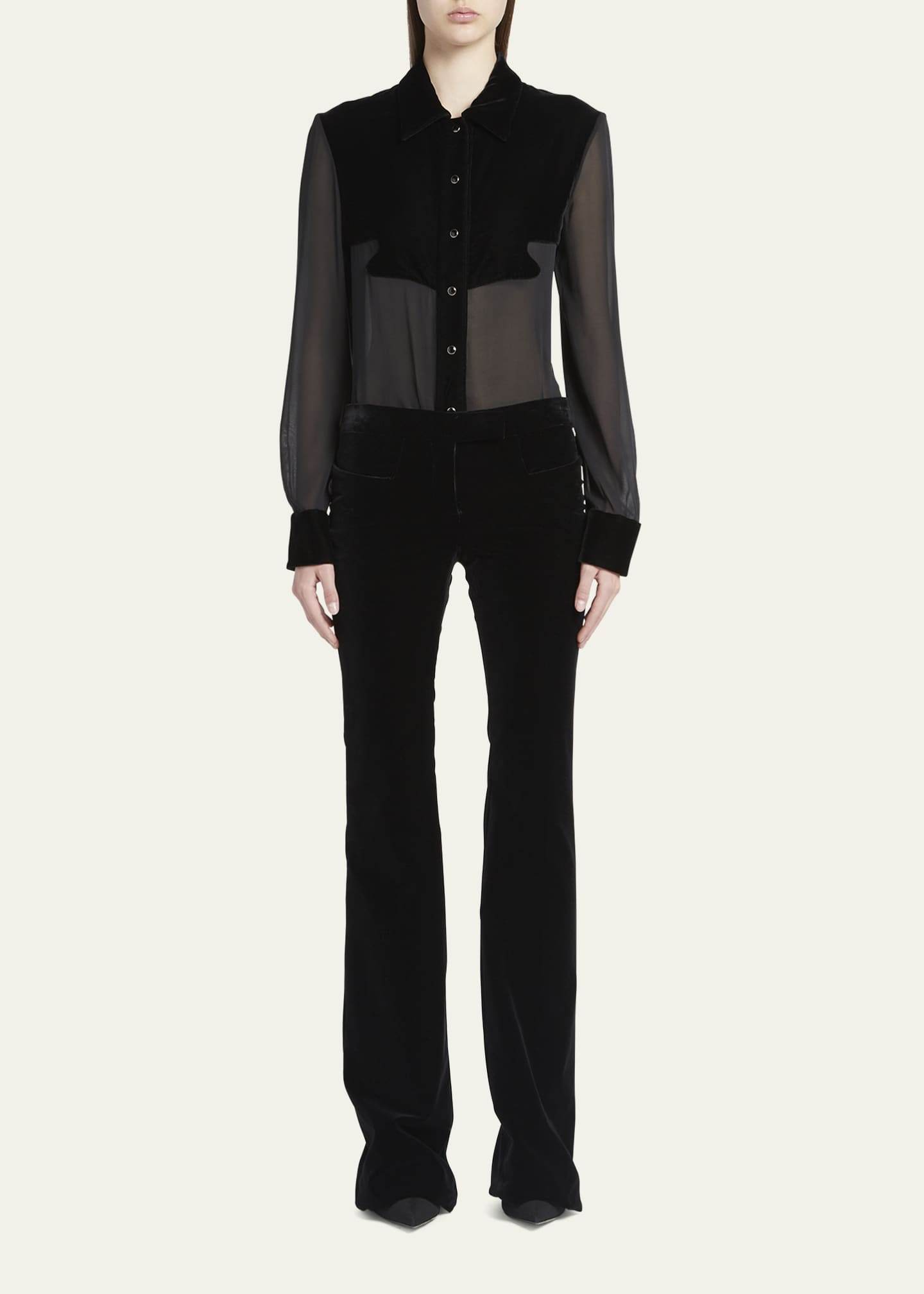 TOM FORD Georgette Semi-Sheer Button-Front Shirt with Velour Details - Bergdorf  Goodman