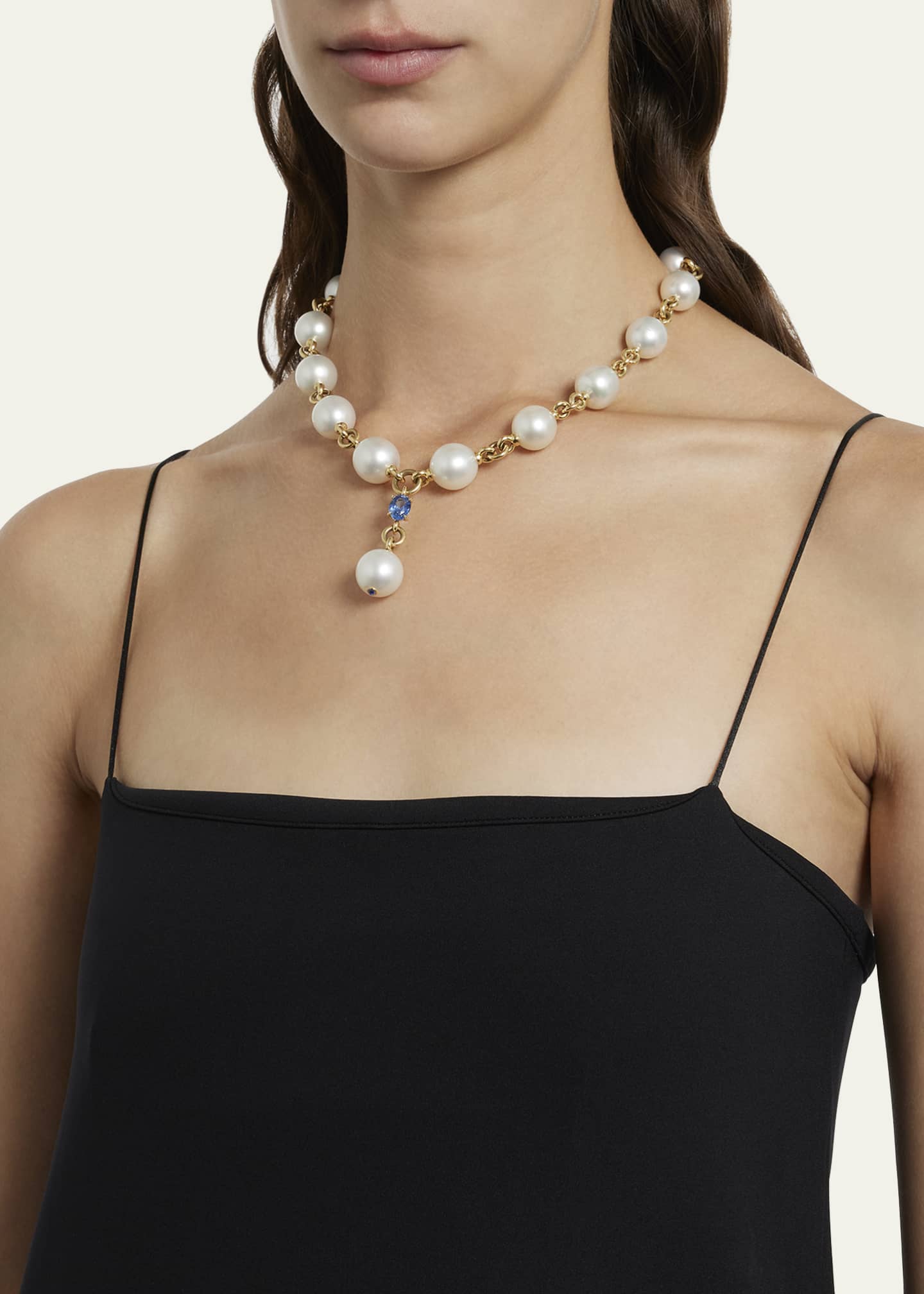 Verdura South Sea Pearl and Sapphire Y-Necklace Image 2 of 4