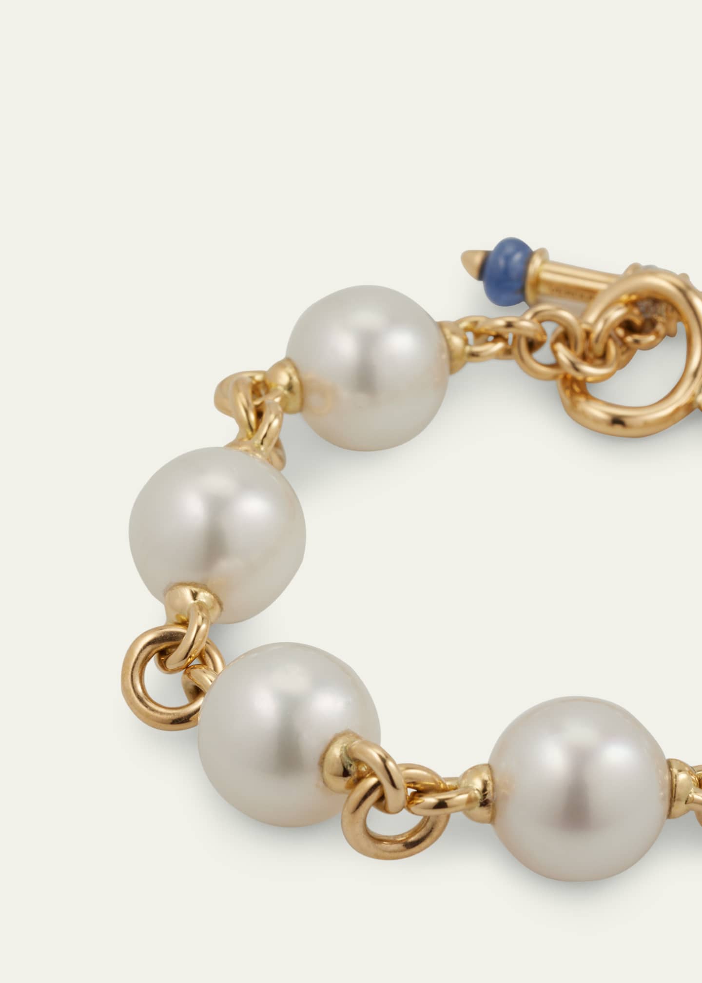Verdura 18K Yellow Gold Toggle Bracelet with South Sea Pearls, Sapphires and Diamonds Image 3 of 4