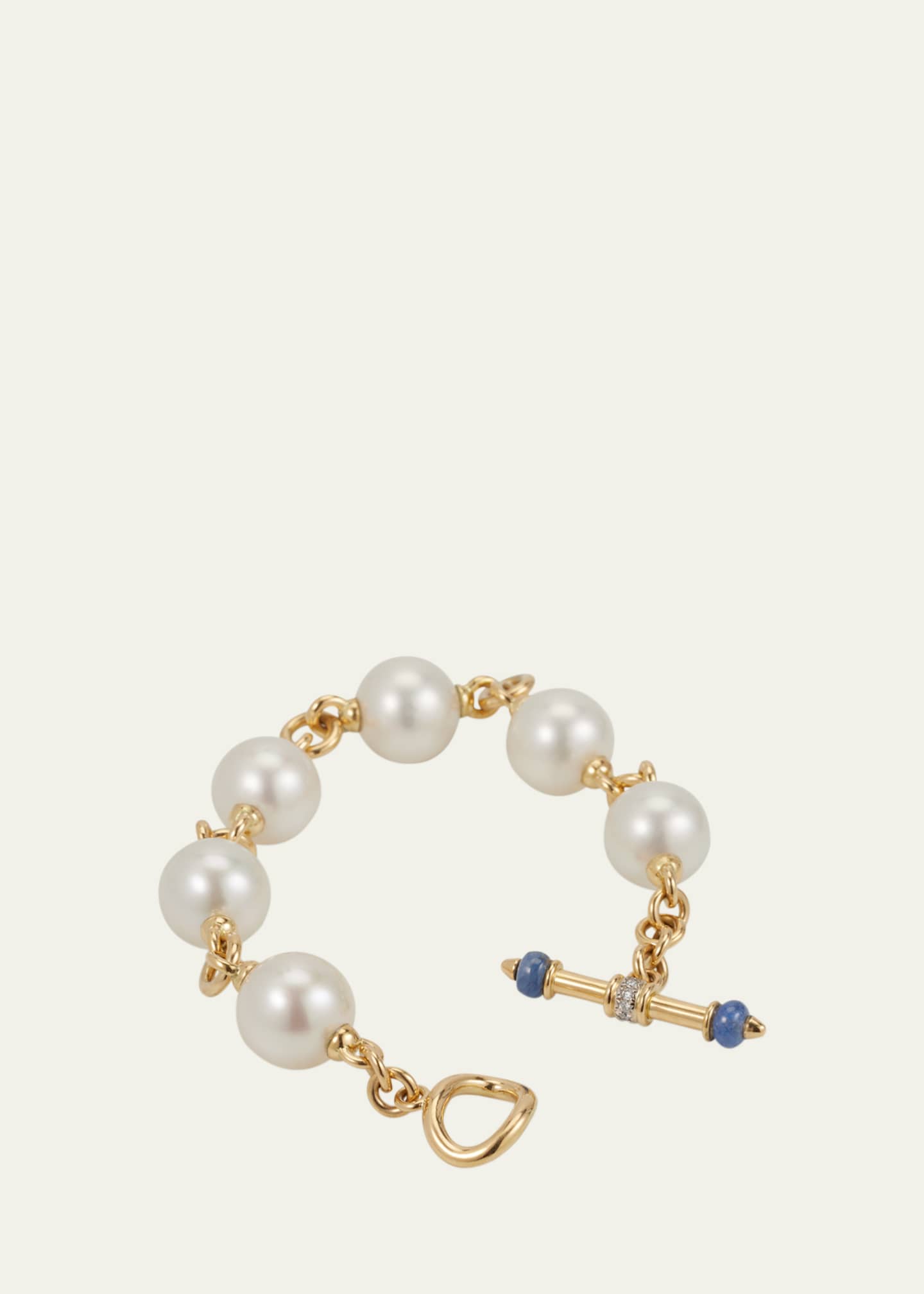 Verdura 18K Yellow Gold Toggle Bracelet with South Sea Pearls, Sapphires and Diamonds Image 4 of 4