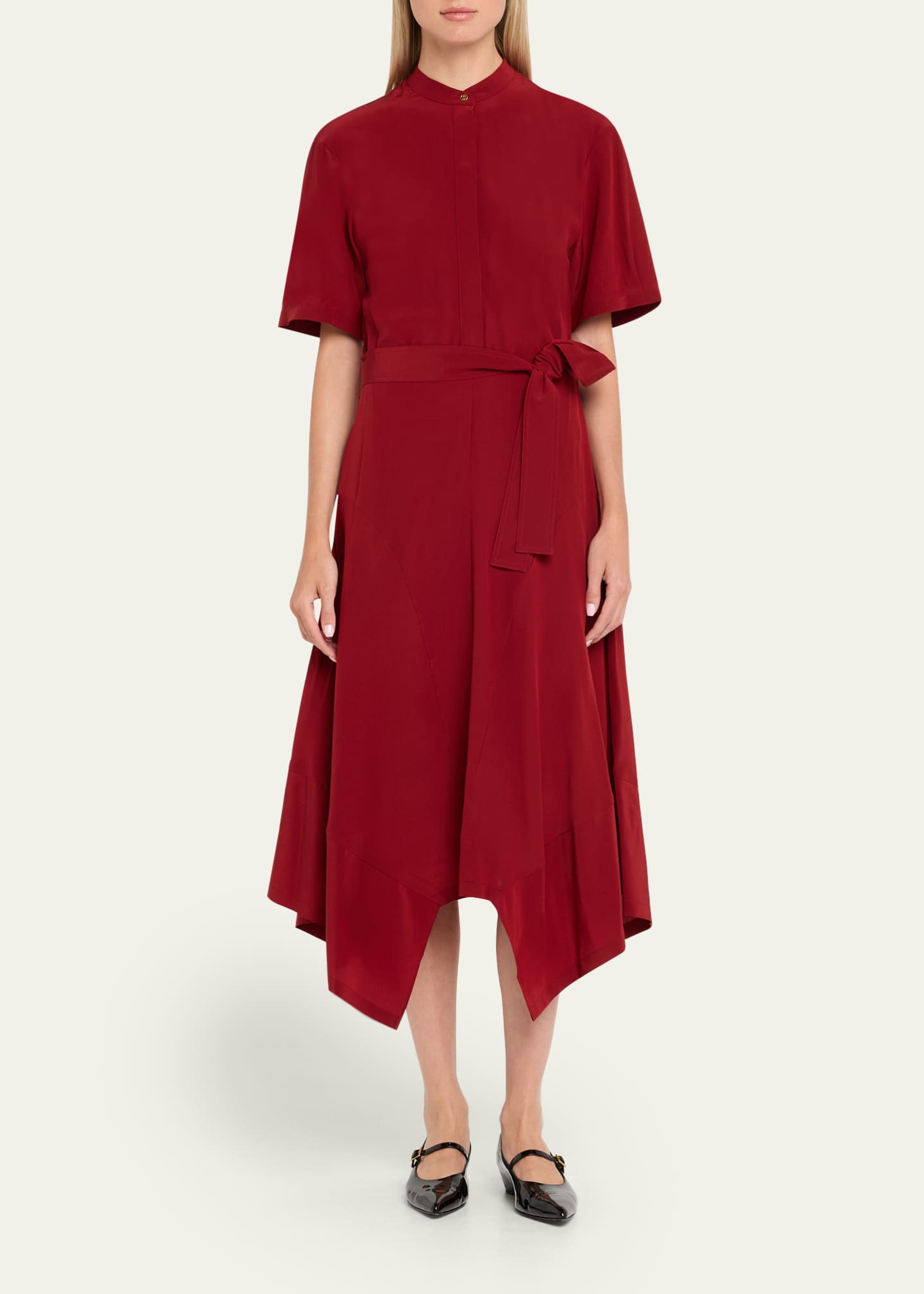 Stella McCartney Silk Crepe De Chine Midi Dress with Tie Belt Image 2 of 5