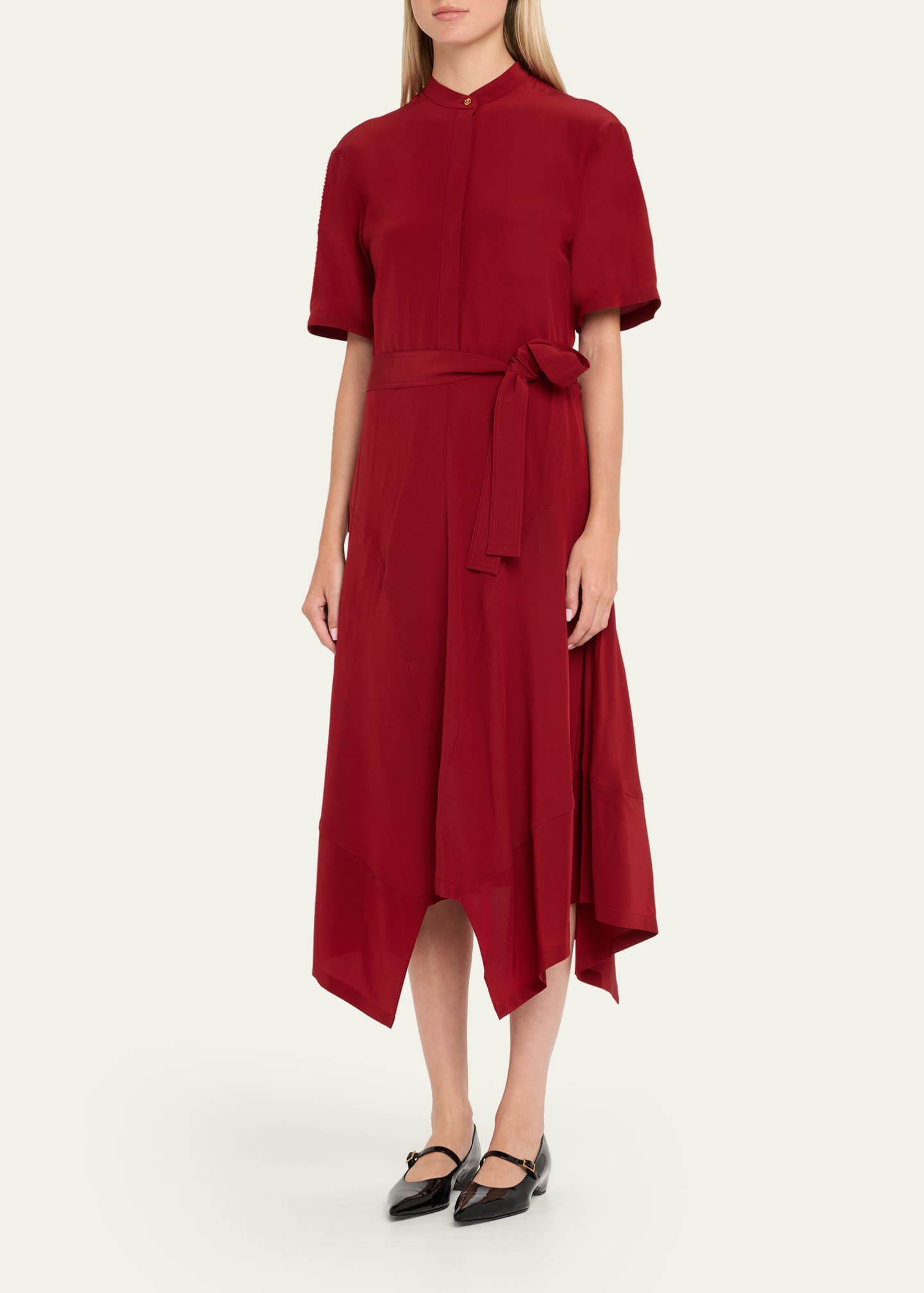Stella McCartney Silk Crepe De Chine Midi Dress with Tie Belt Image 4 of 5