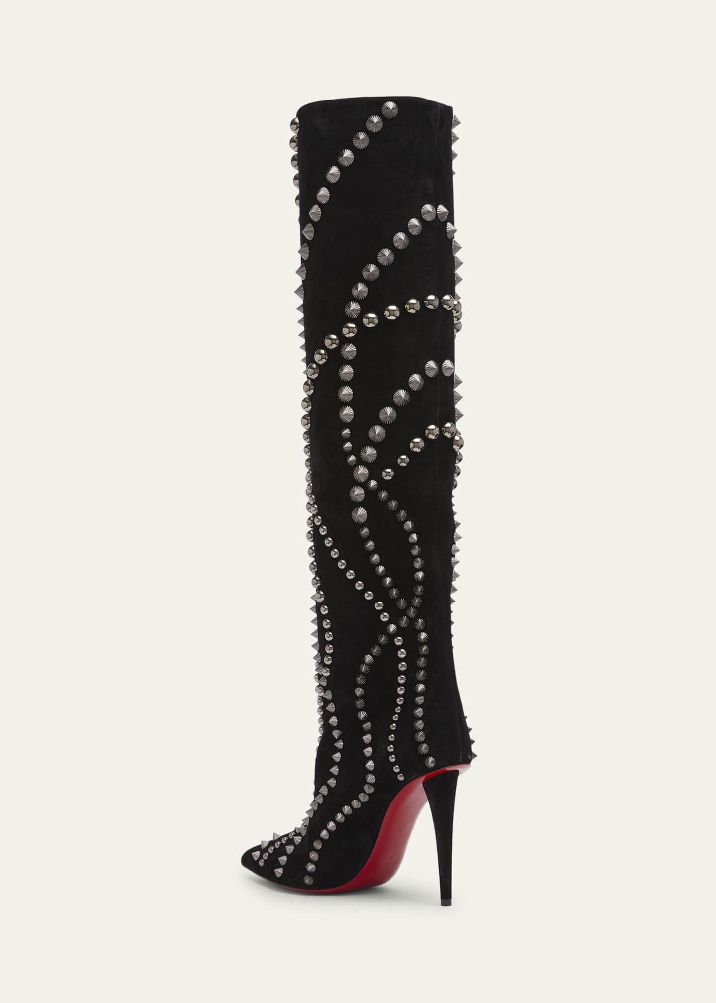 Christian Louboutin Astrilarge Botta Pika Red Sole Studded Suede Knee-High Boots, Black, Women's, 40eu, Boots Knee-High Boots & Riding Boots