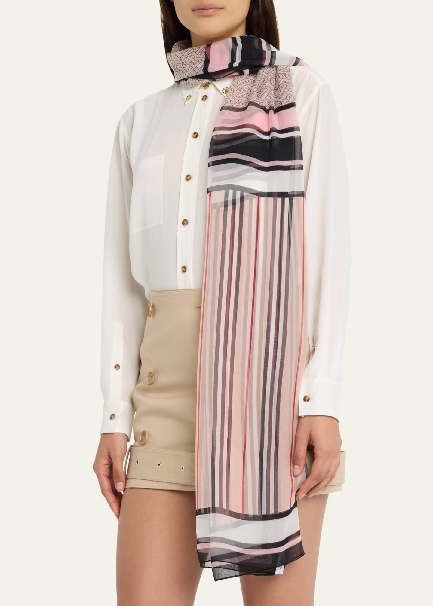 Burberry A-line Monogram Stripe Print Silk Skirt