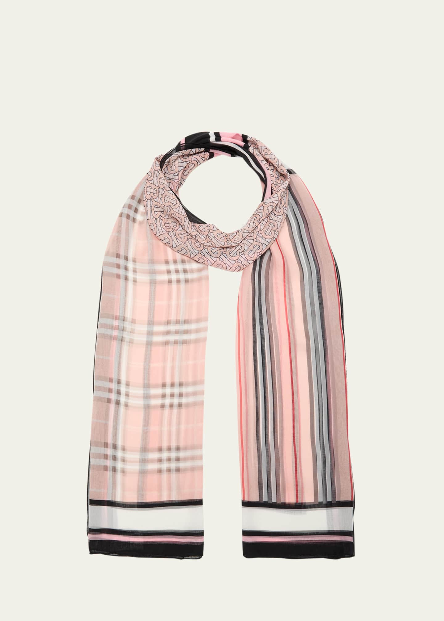 Burberry Lightweight Check Wool Silk Scarf in Pink