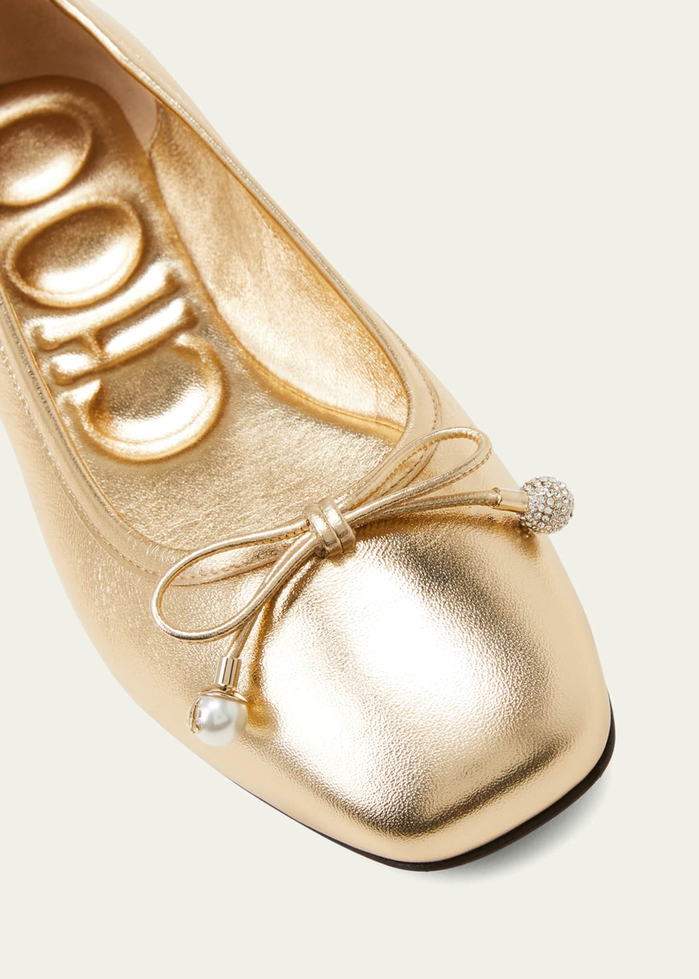 Jimmy Choo Elme Metallic Bow Ballerina Flats