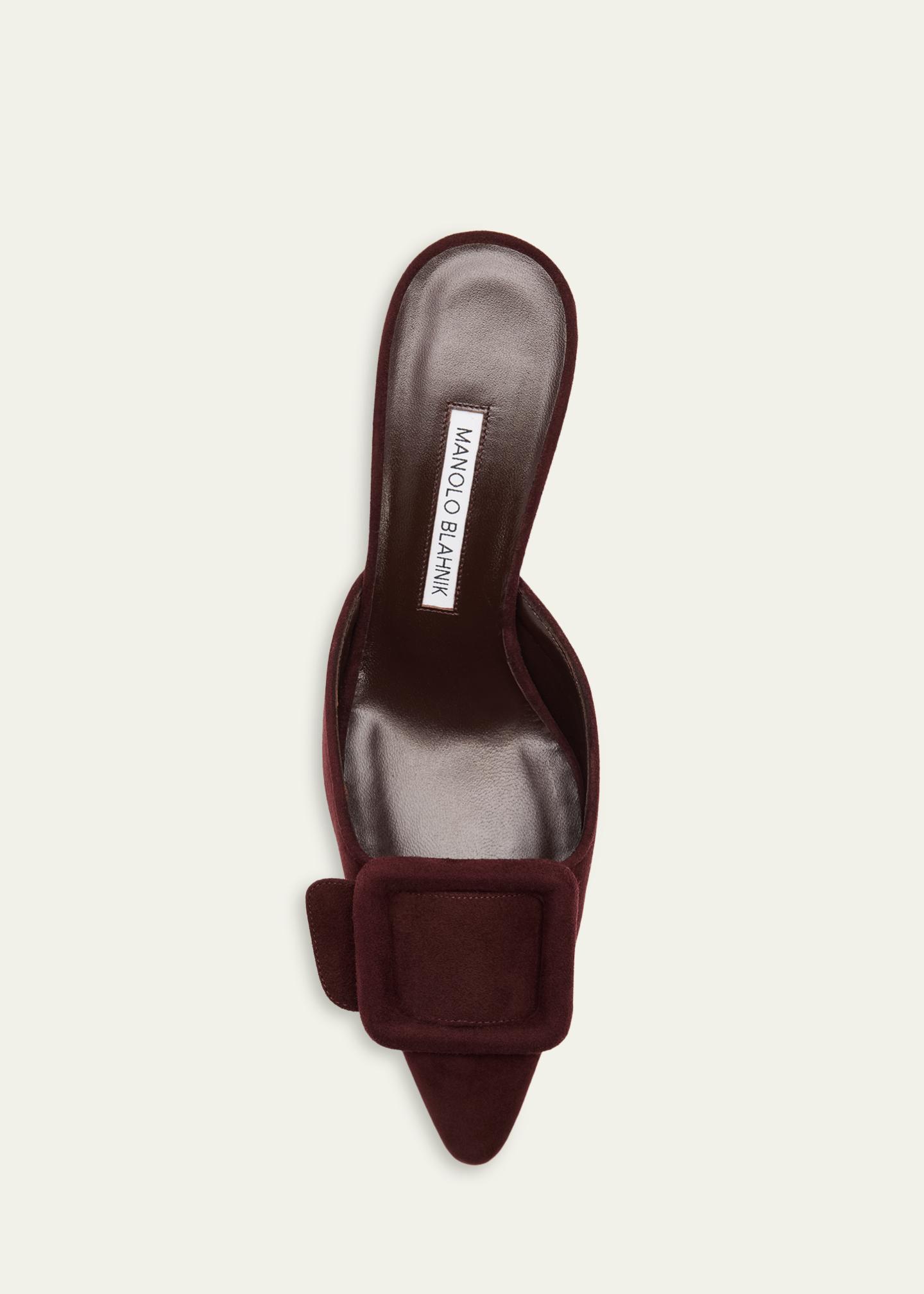 Manolo Blahnik Maysale Suede Buckle Mules - Bergdorf Goodman