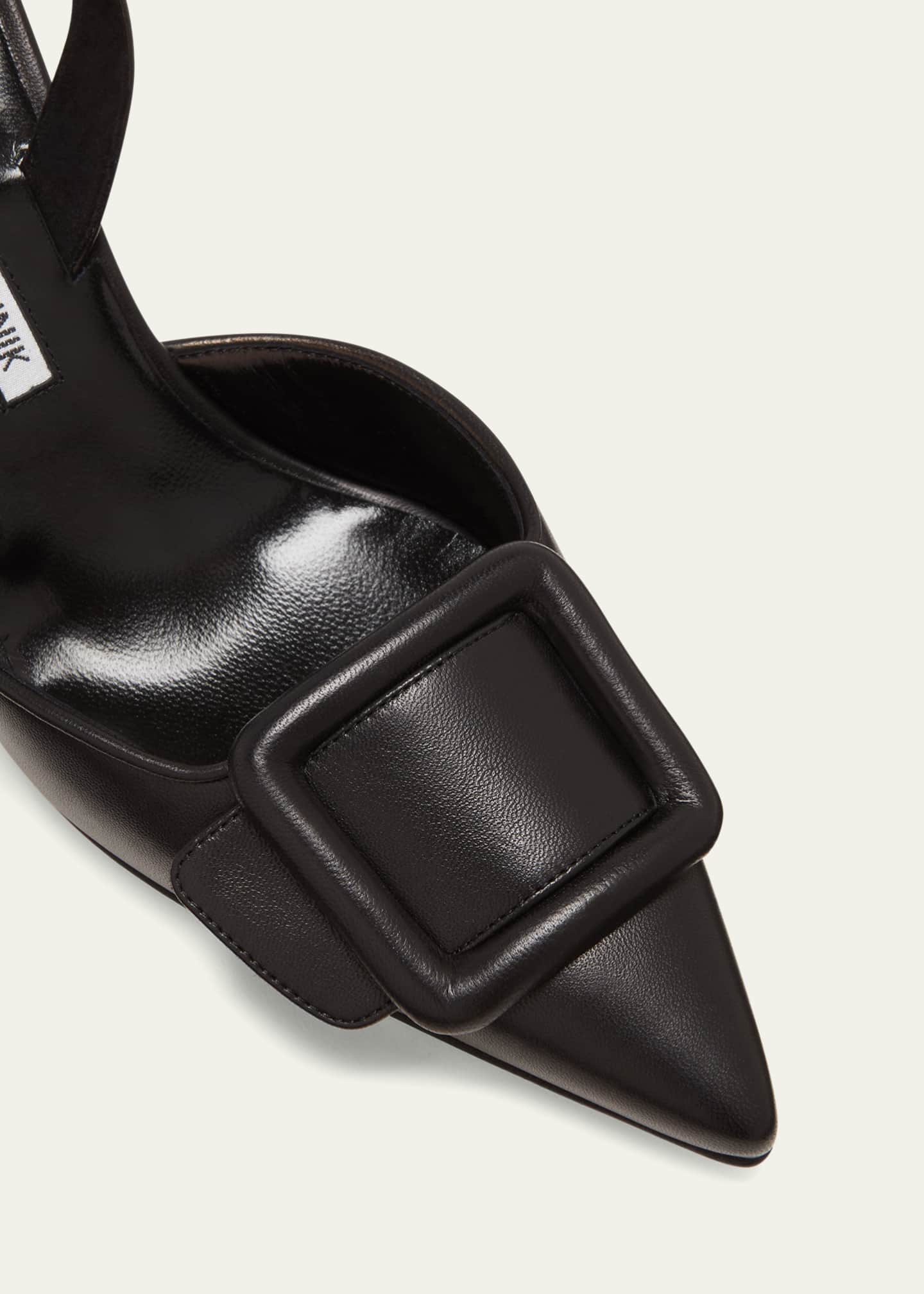 Manolo Blahnik Maysli Leather Buckle Halter Pumps Image 5 of 6