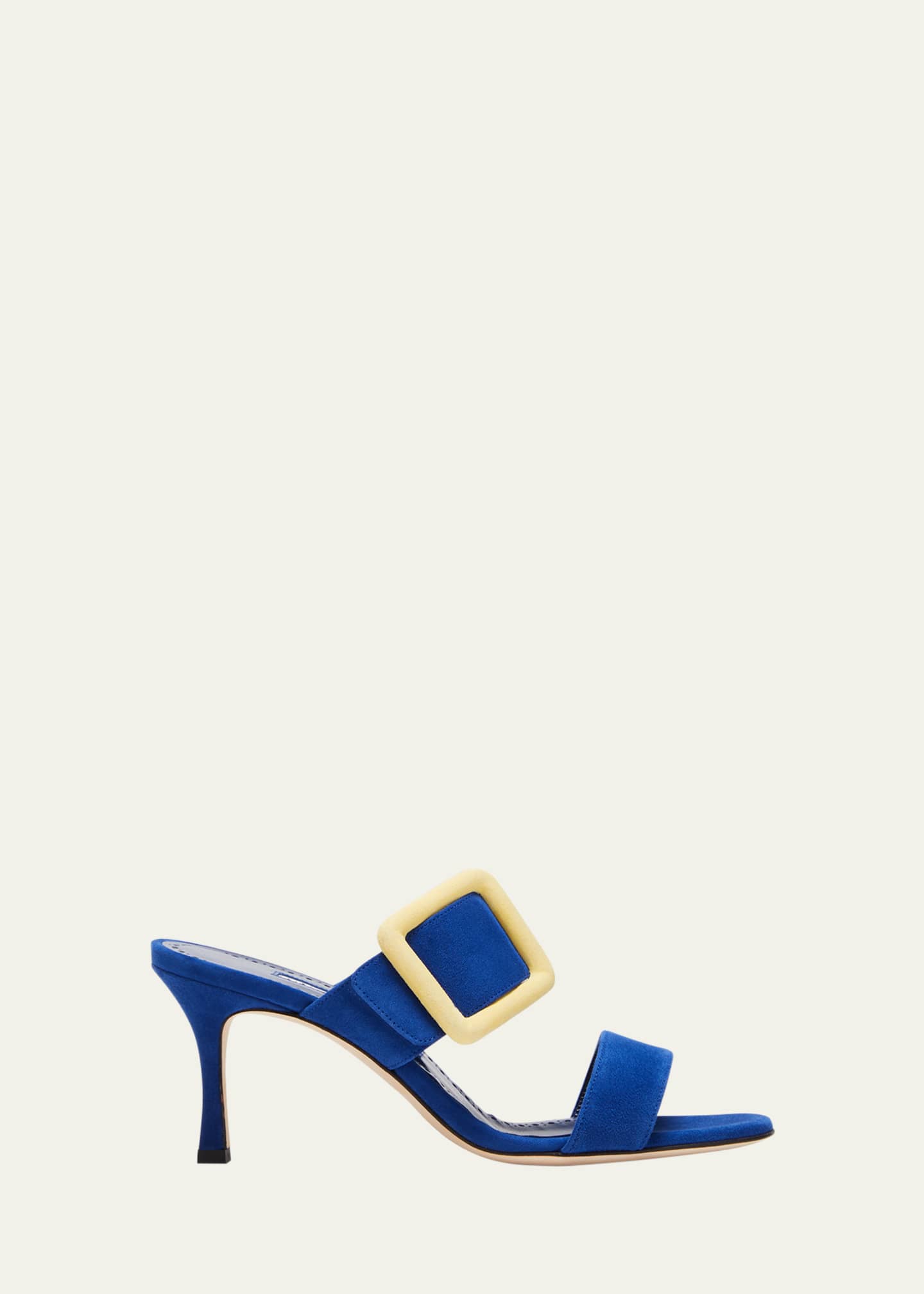 Manolo Blahnik Gable 70mm Bicolor Suede Buckle Sandals Bergdorf