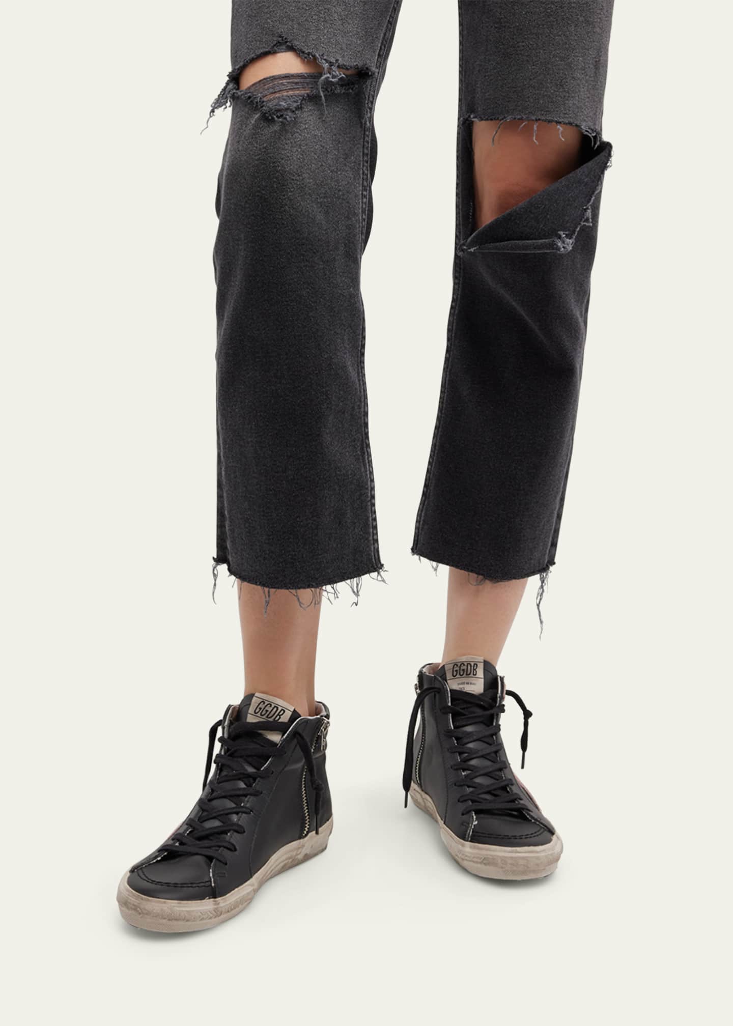Slide Mid-Top Pearly Stud Leather Sneakers