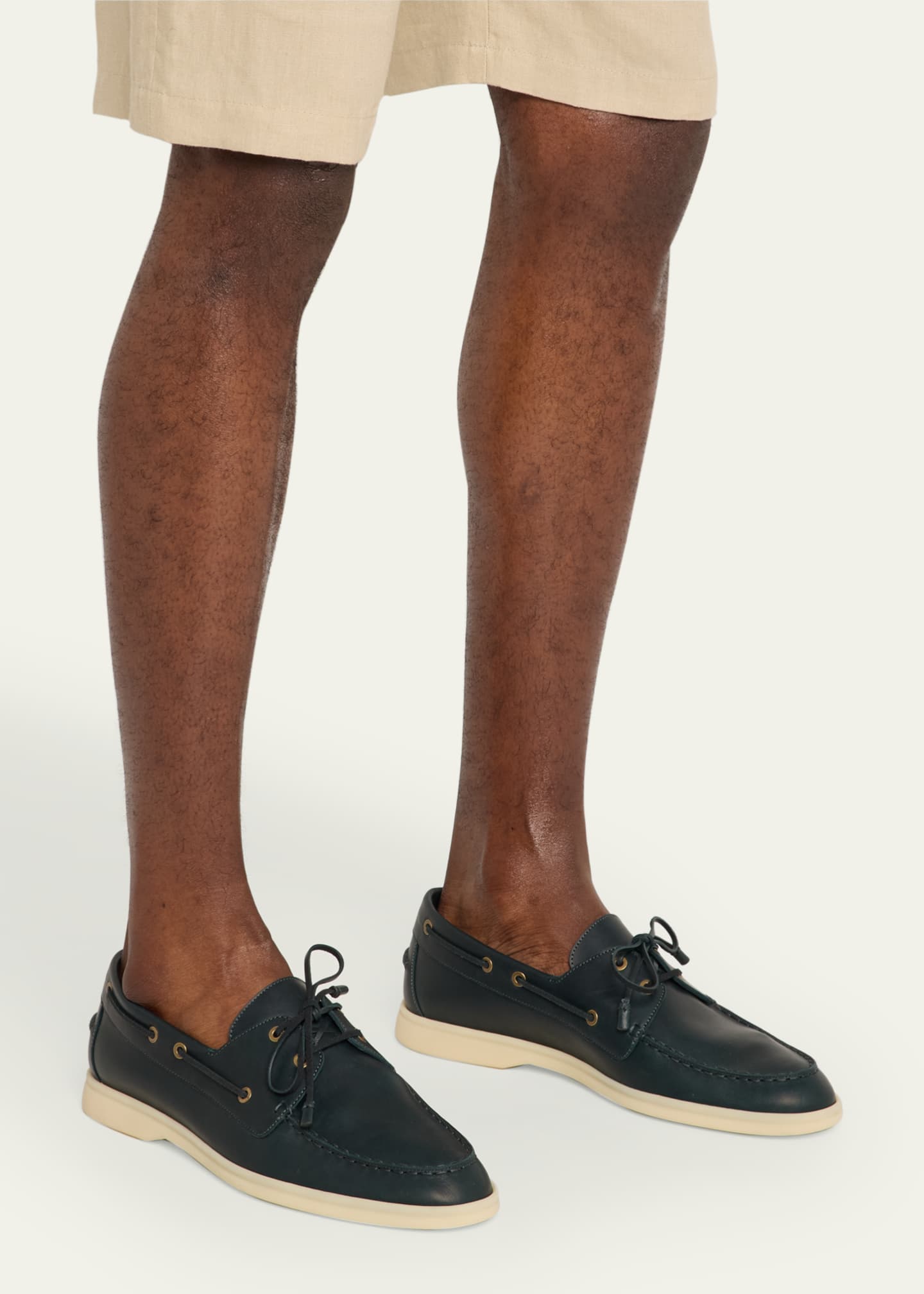 Loro Piana Men's Sea-Sail Walk Leather Boat Shoes Image 2 of 6