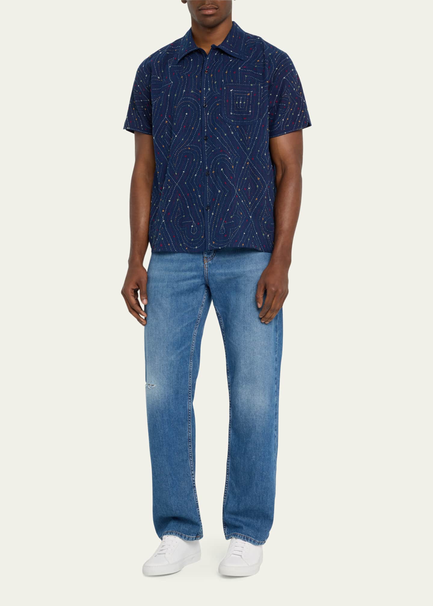 KARDO Men's Kantha Embroidered Sport Shirt Bergdorf Goodman