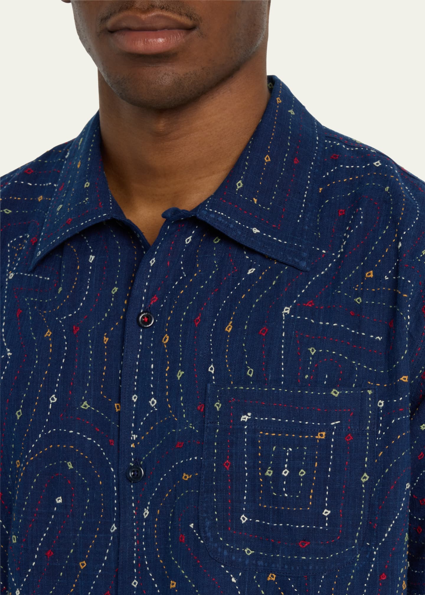 KARDO Men's Kantha Embroidered Sport Shirt Bergdorf Goodman