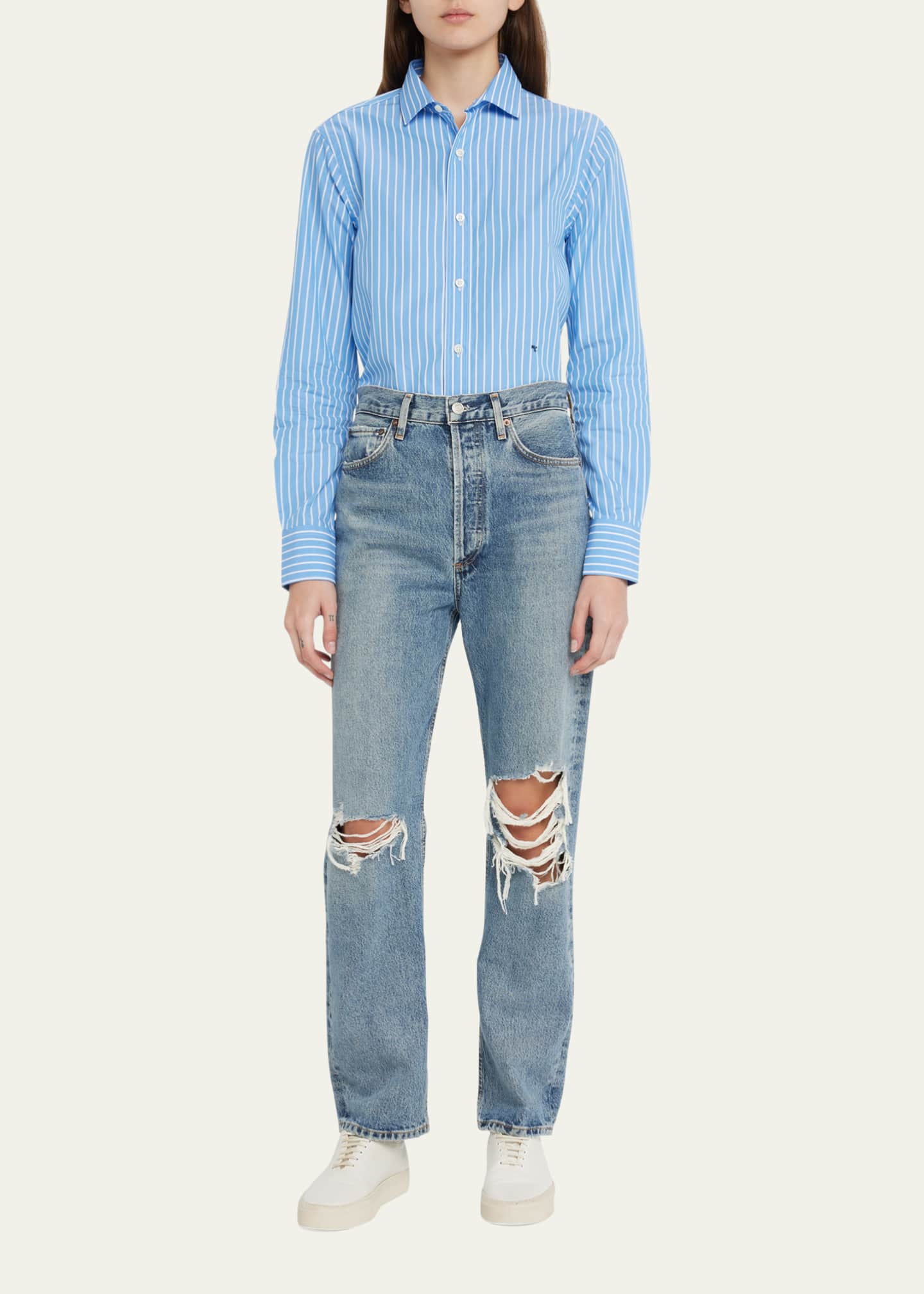 HOMMEGIRLS Stripe Classic Button-Up Cotton Shirt Image 2 of 5