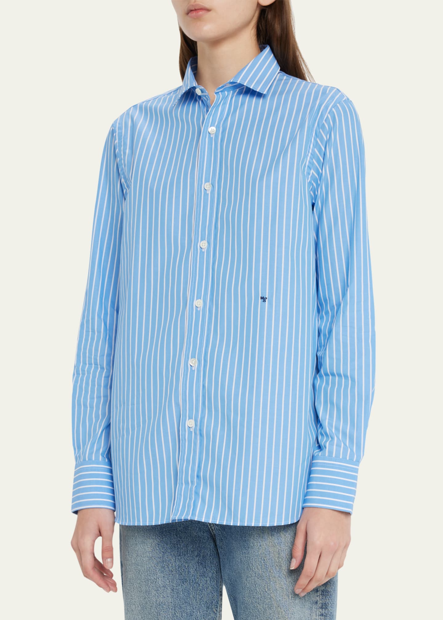 HOMMEGIRLS Stripe Classic Button-Up Cotton Shirt Image 4 of 5