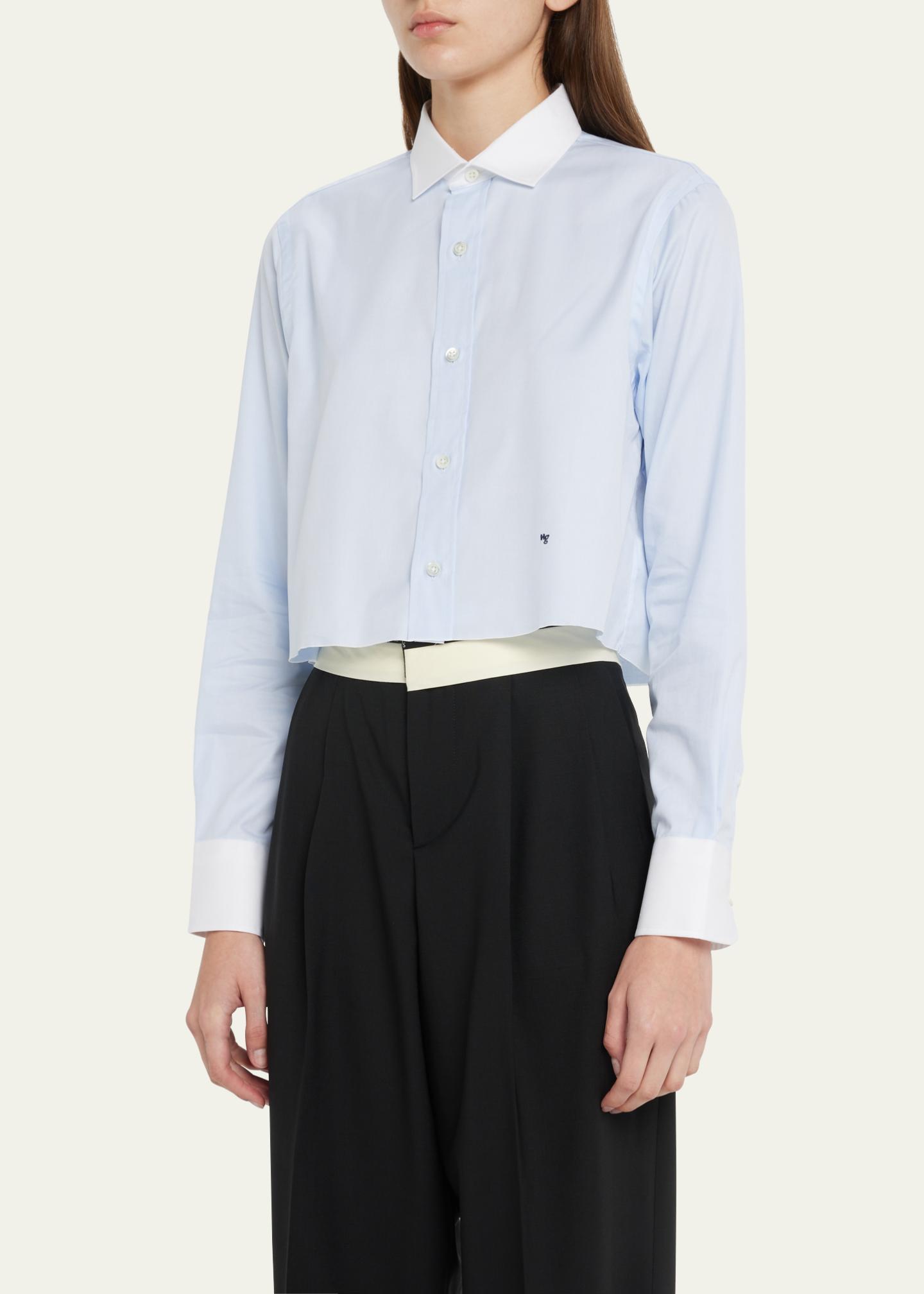 HOMMEGIRLS Cropped Shirt with Contrast Collar - Bergdorf Goodman