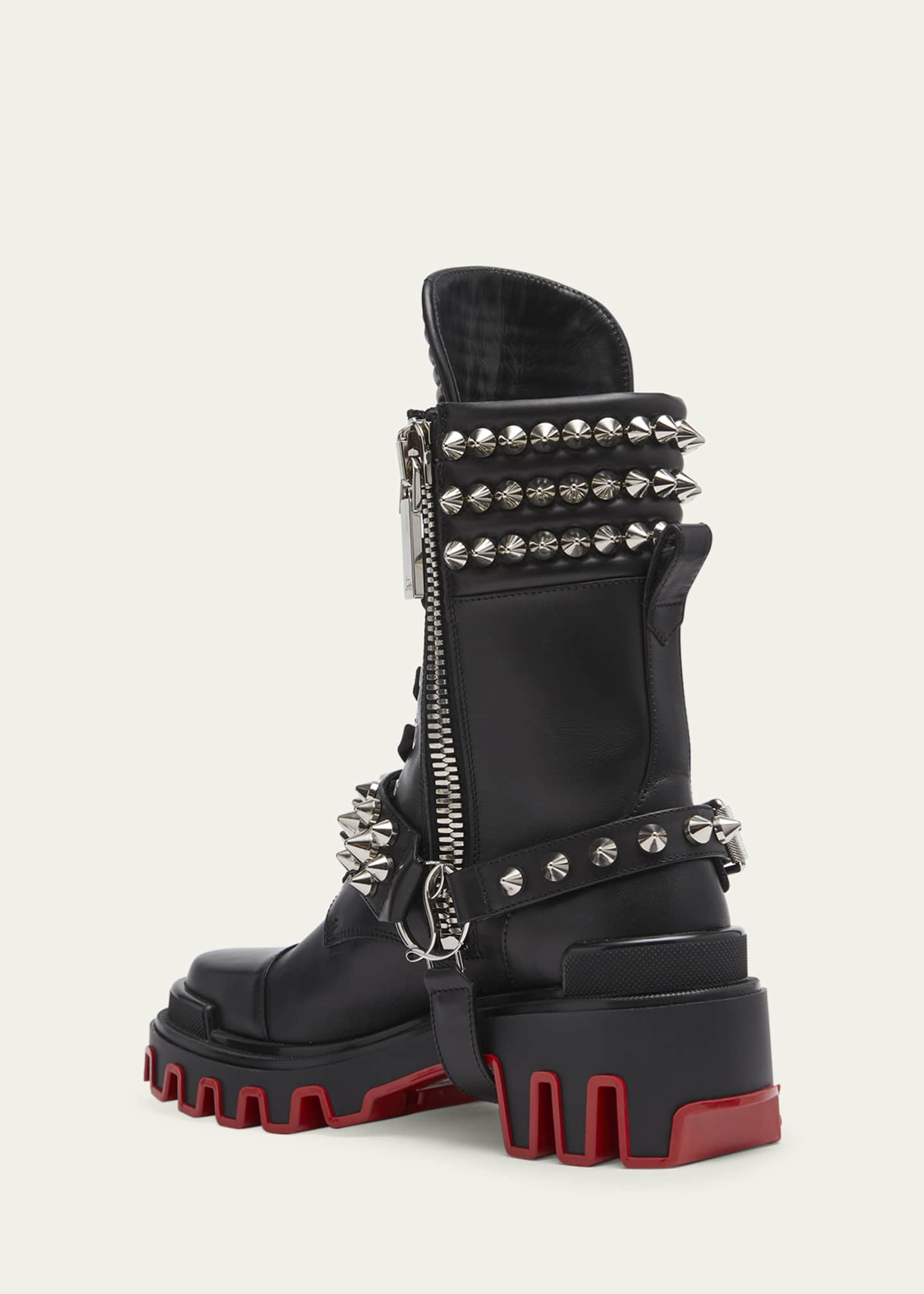 Christian Louboutin Red Sole Spike Leather Biker Boots