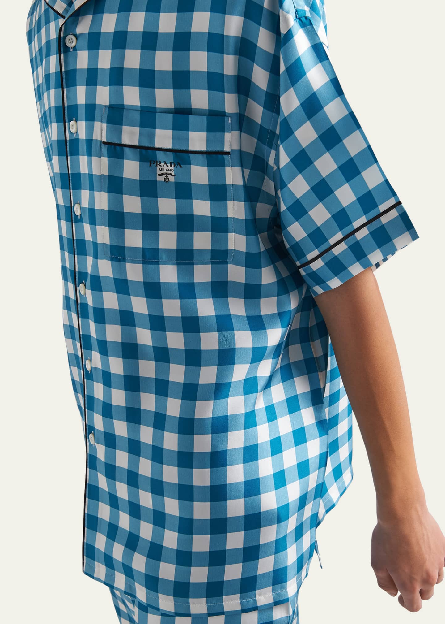 Prada Men's Gingham Silk Camp Shirt Bergdorf Goodman