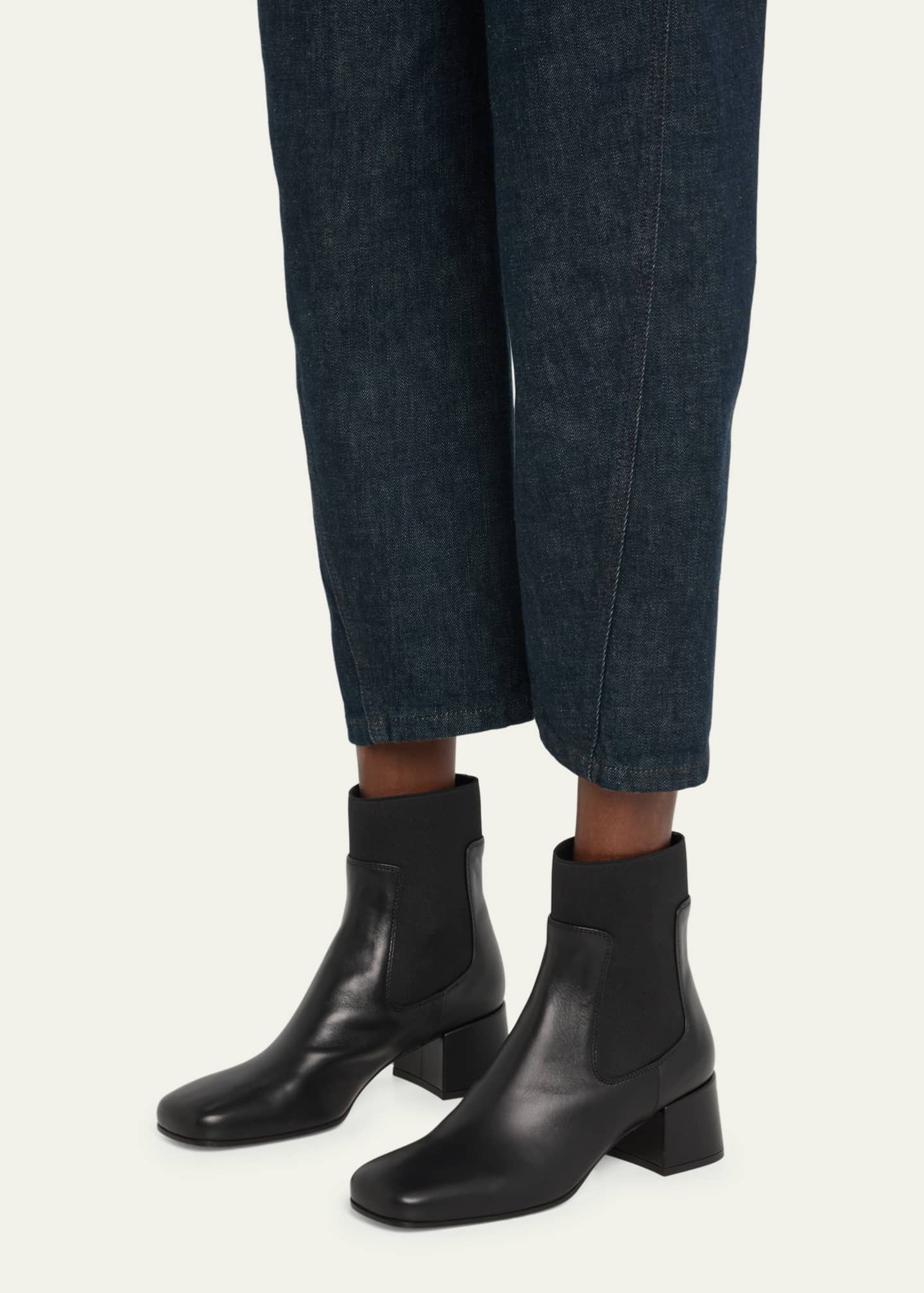 Gianvito Rossi Leather Knit Square Toe Chelsea Booties