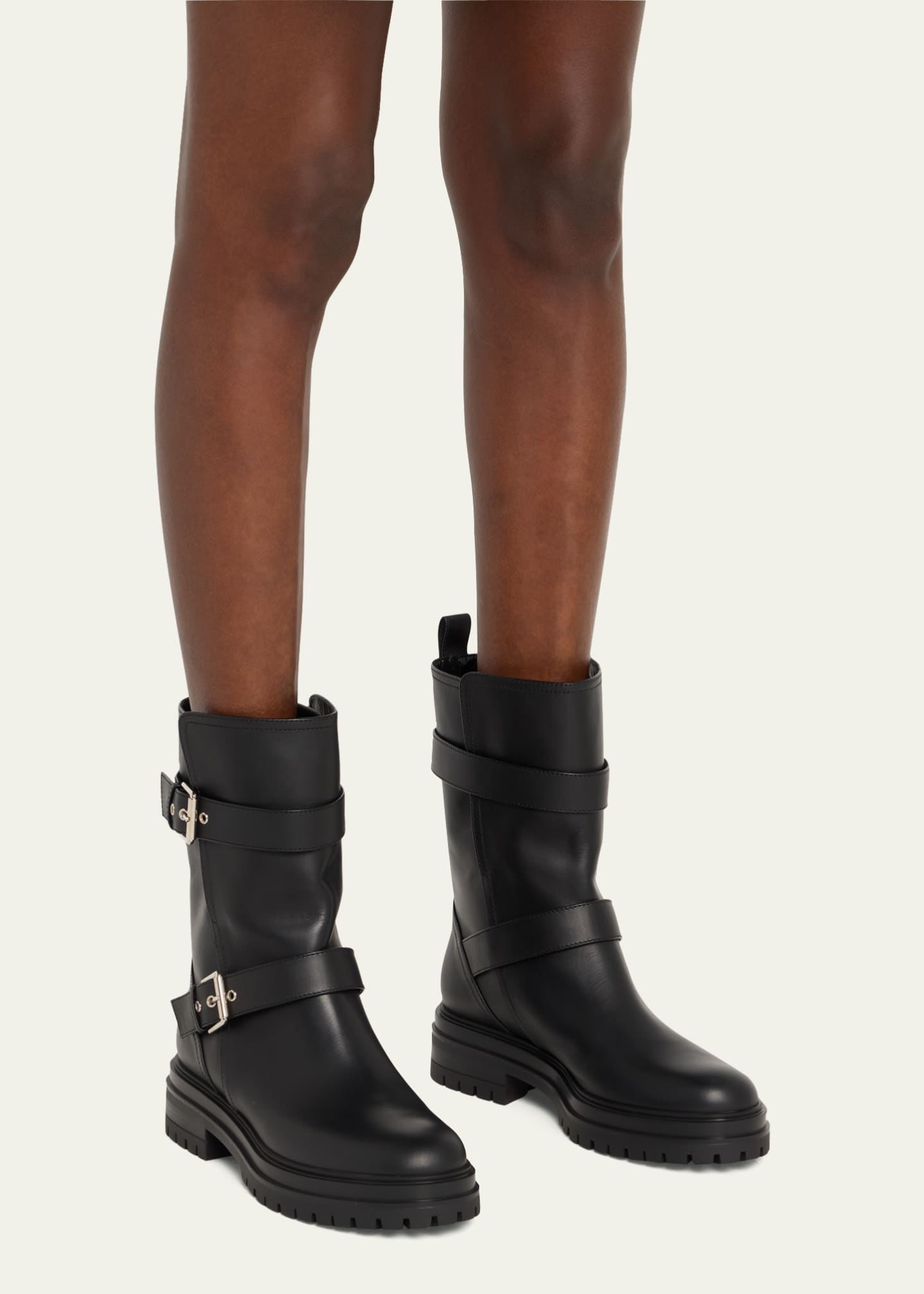 Gianvito Rossi Leather Buckle Biker Boots Bergdorf Goodman